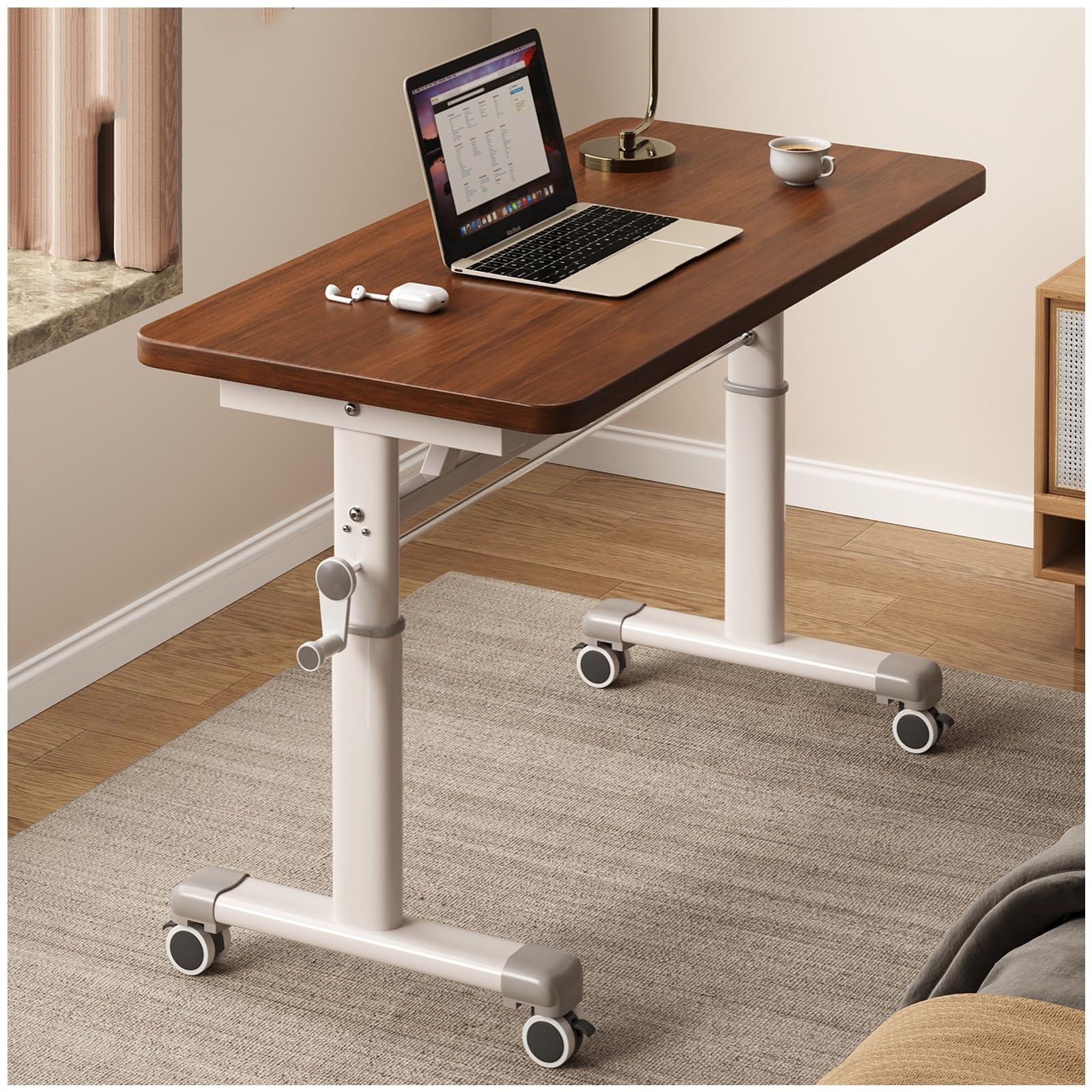 IUokLU Adjustable Standing Desk 39.37in Movable Study Table for Home & Office Multifunctional Writing & Gaming Workstation Grey Finish Ideal for Productivity (Dark Brown 120cm/47.24in)