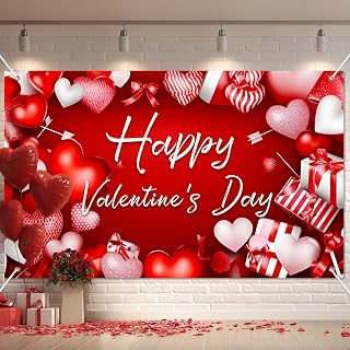 BlissYard Happy Valentine's Day Backdrop 71x43 in Red Heart Decor