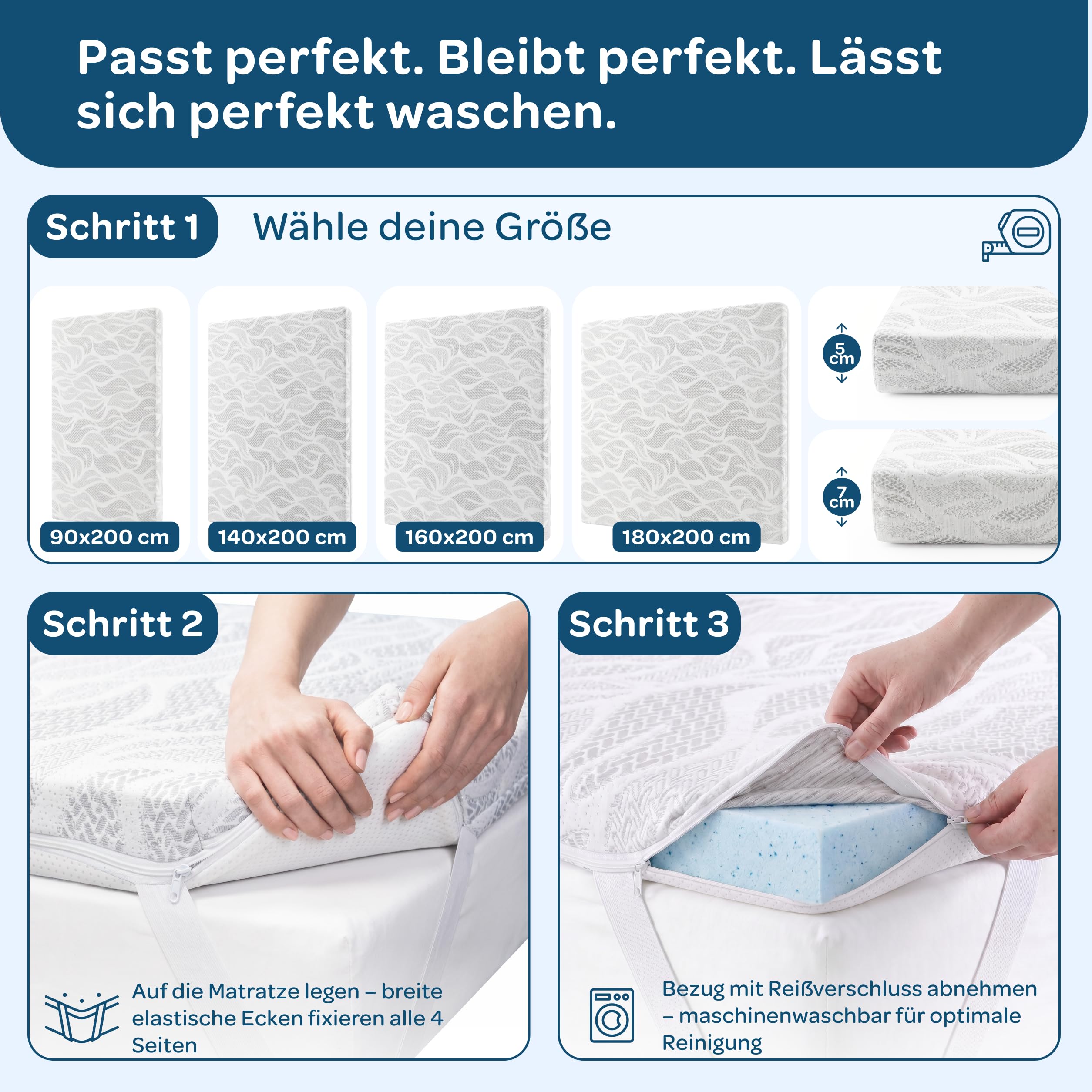 DOLCISOGNI Gel Memory Topper 180x200cm | H2 Matratzentopper kühlend mit Silver Yarn Bezug | Antibakterieller Matratzenschoner 180x200 | 7cm Höhe