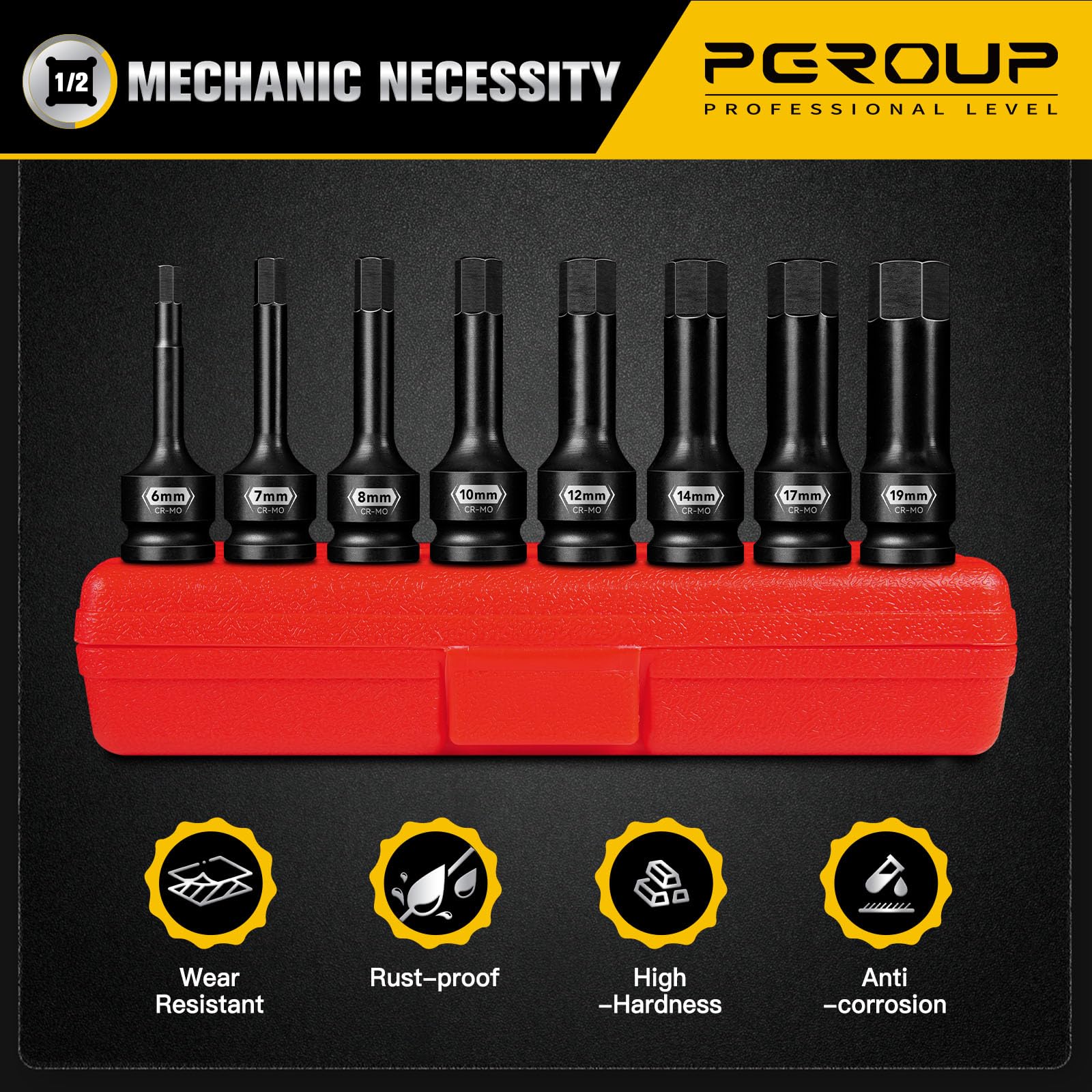 Set di 8 chiavi a bussola esagonali metriche da 6 mm a 19 mm, in acciaio Cr-Mo di grado Master Impact con custodia resistente