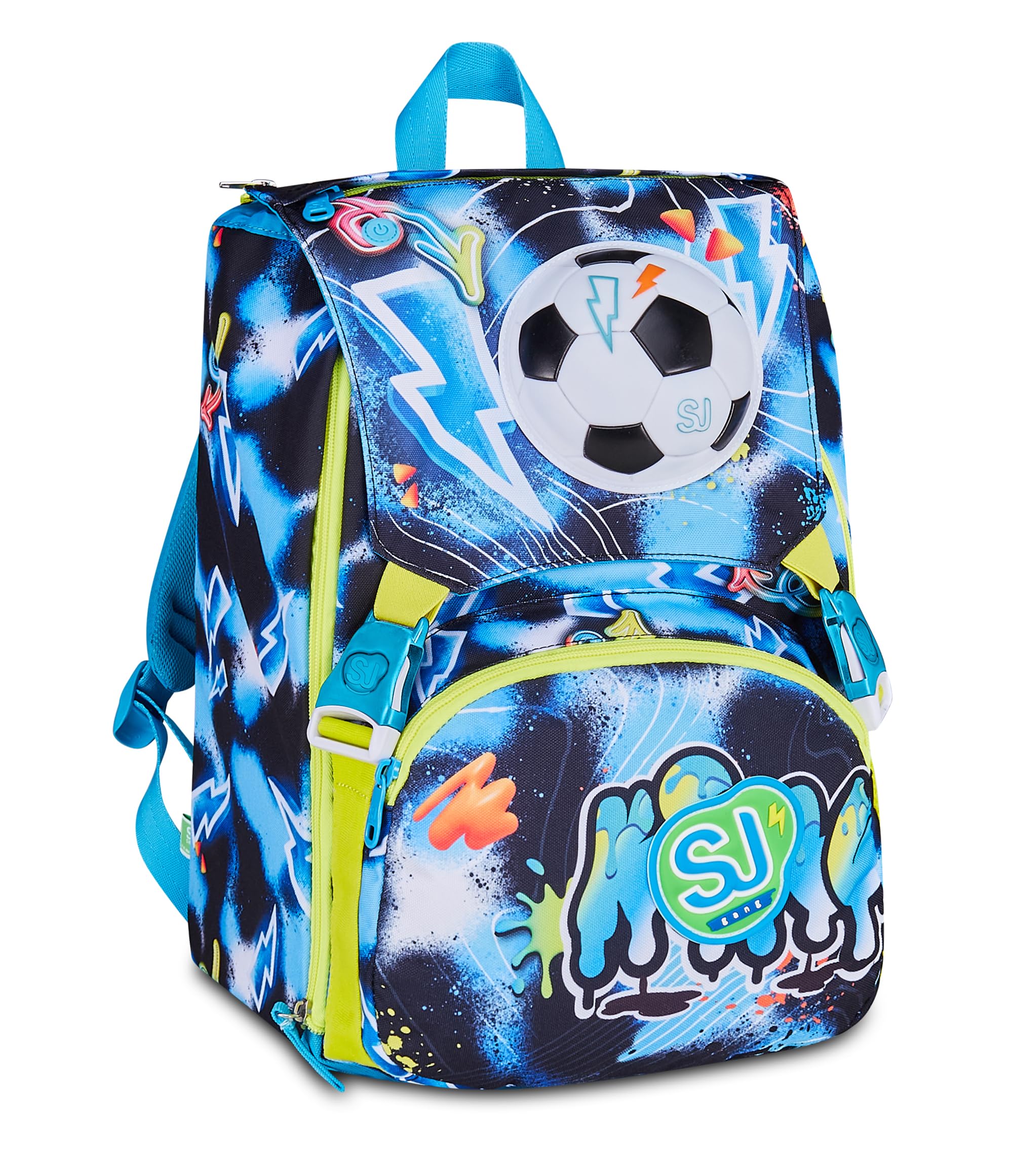 SJ GANG STYLE JAM GANG Zaino Scuola Estensibile GLOWGAME, Celeste, 24L, Zip Laterali, Applicazione luminosa che cambia colore al tocco, Tasca frontale, Tasca portaborraccia, Scuola elementare, Bambino