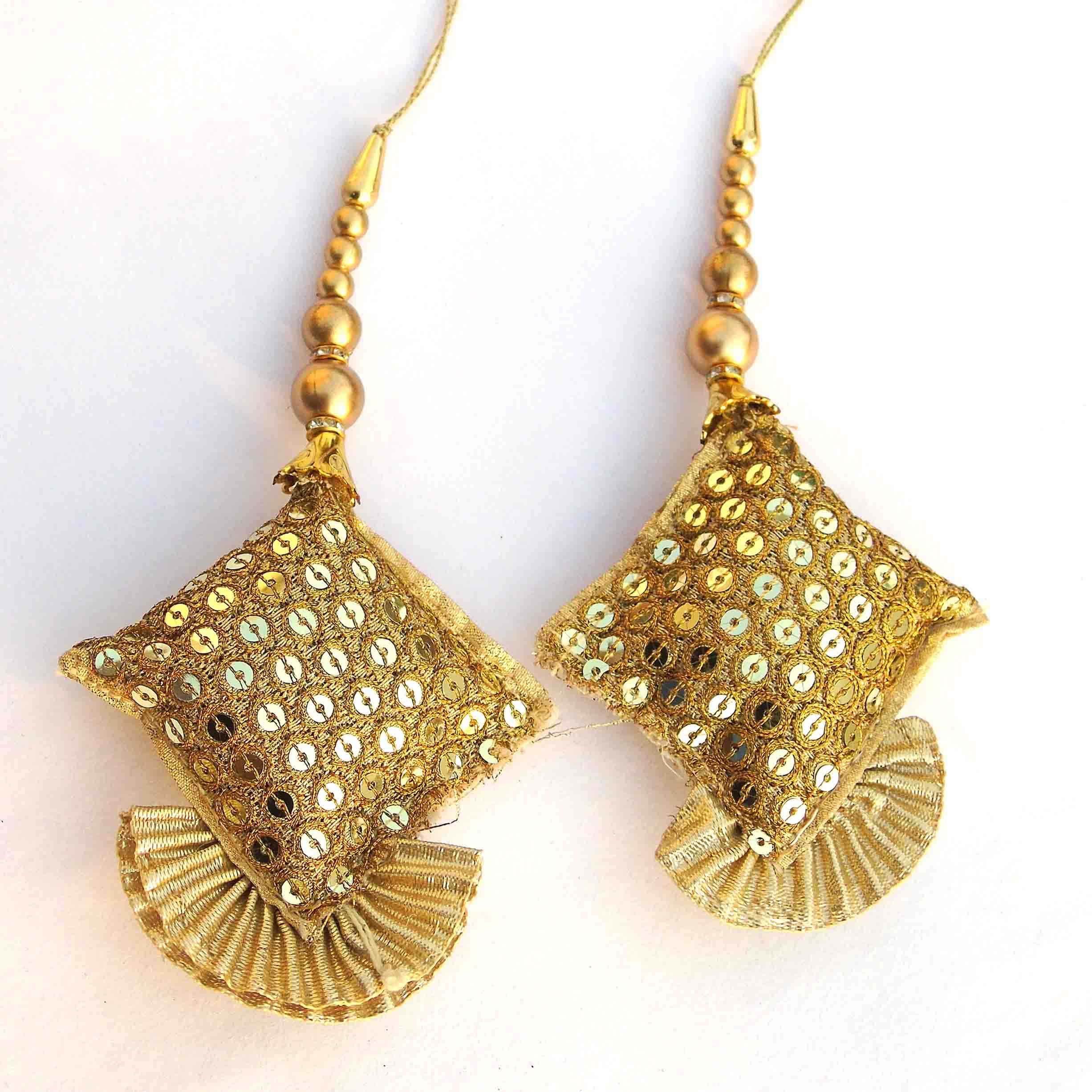 Strala Golden Handmade Work Ethnic Hanging Latkan for Lehenga Color Gold for Women Latkan Fancy Designer Teasel Fabric Silk (Pack of 2 pcs) design-02
