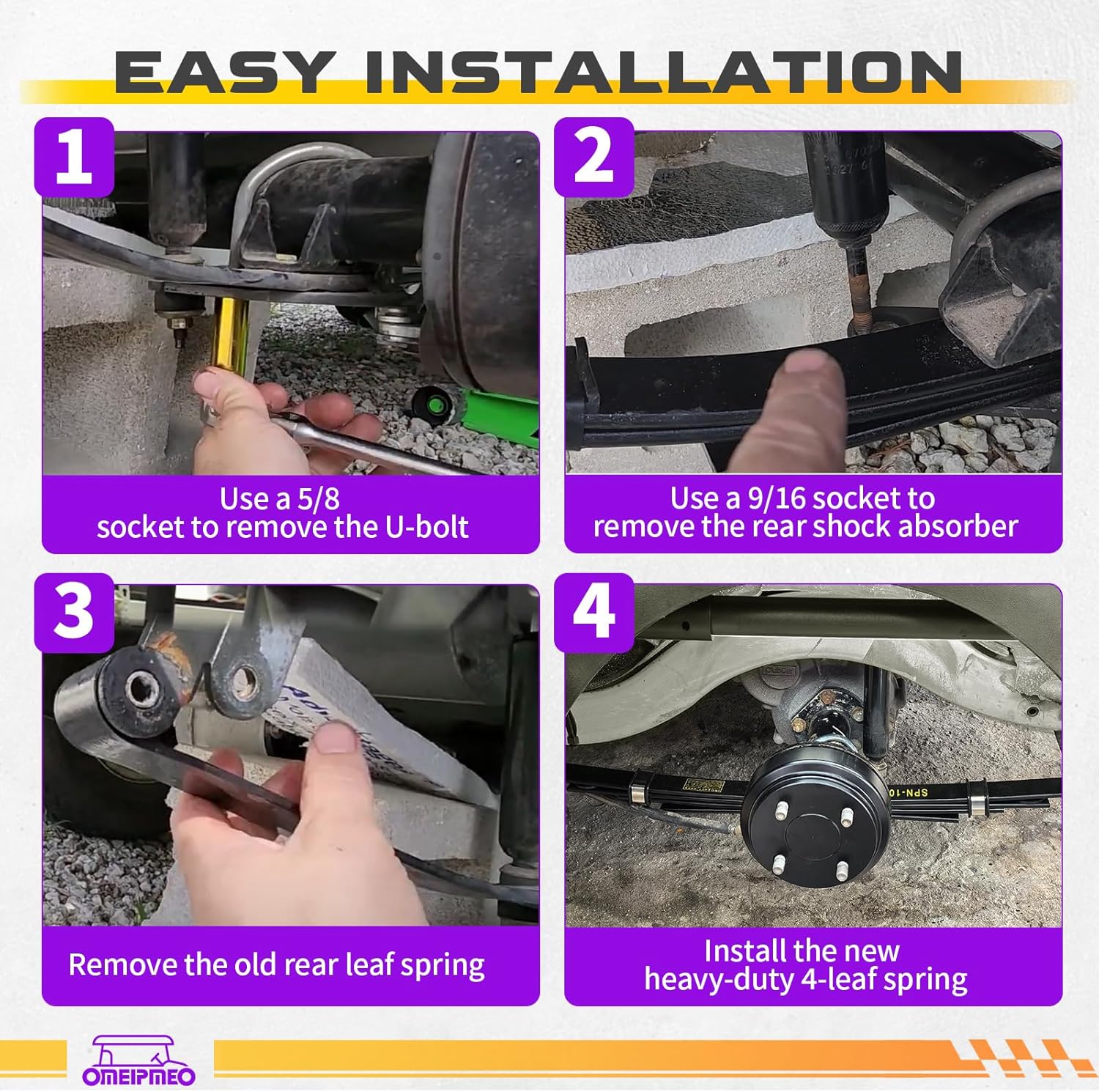 Golf Cart Heavy Duty Rear Leaf Spring Kit, Club Car 4-Leaf Springs Fit Club Car Precedent/Onward/Tempo 2004-UP, Golf Cart 4-Leaf Spring with Bushings Sleeves U Bolts, Replaces OEM# 102509301 102513001