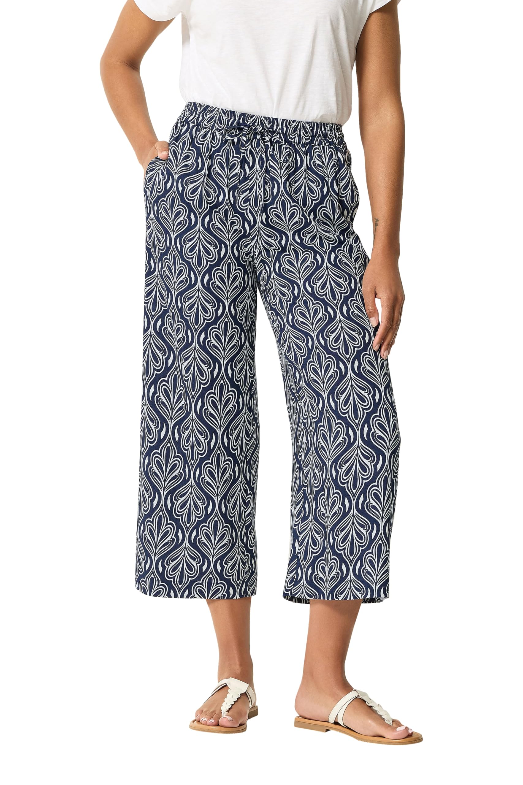 M&Co Women's Mid Navy Abstract Print Wide Leg Culottes In Small