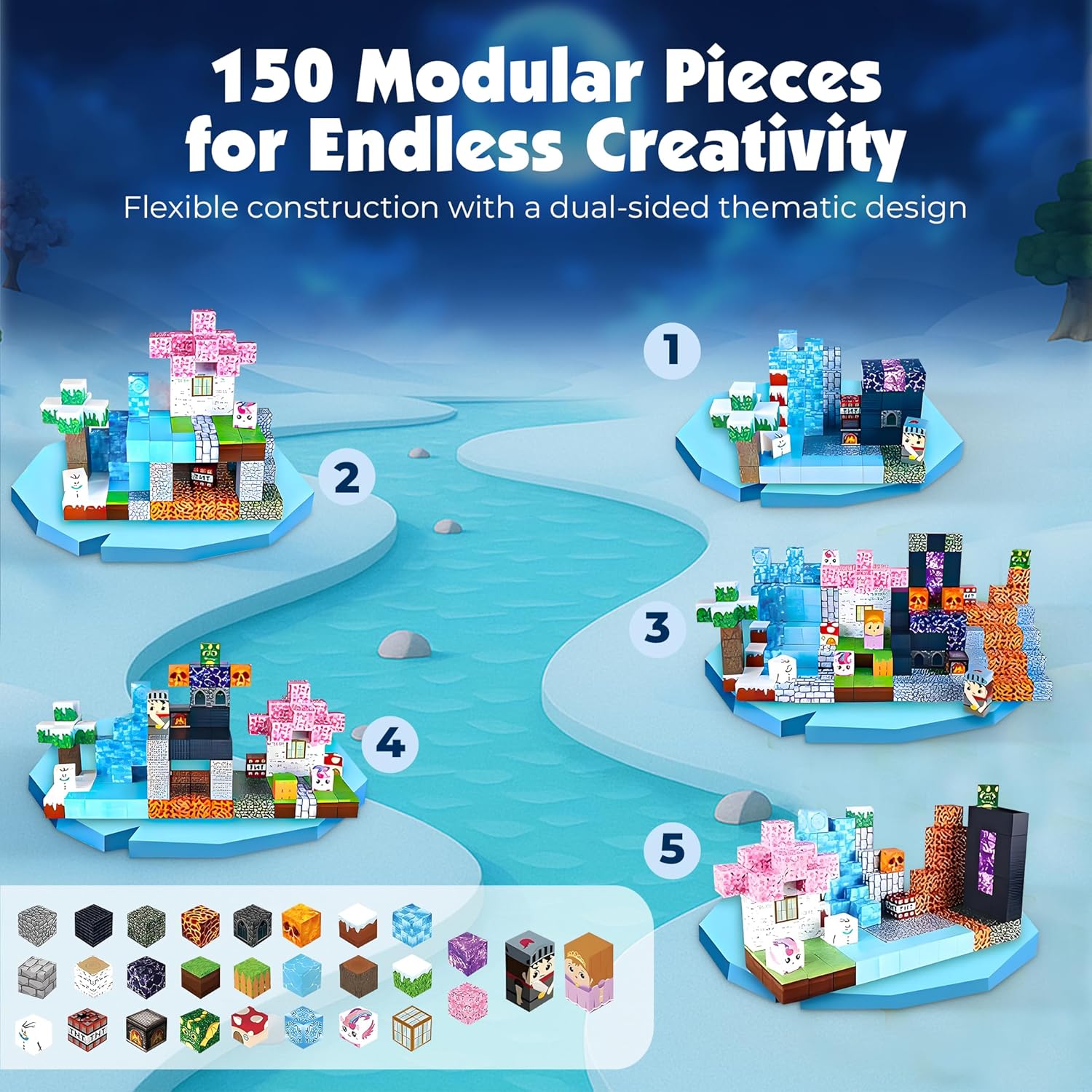 Magnetic Blocks | 150PCS Minecraft Magnetic Building Blocks, Storage Bag Included, STEM Toys for Kids Ages 3+, Magnetic Blocks for Kids Ages 4-8, Birthday Gifts for Boys and Girls
