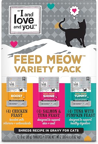 Miniatura 1 de "I and love and you" Feed Meow Wet Cat Food Toppers, Variety Pack (Tummy, Boost, and Shine), Grain Free, No Fillers, 3oz Pouches, Pack of 12 Pouches