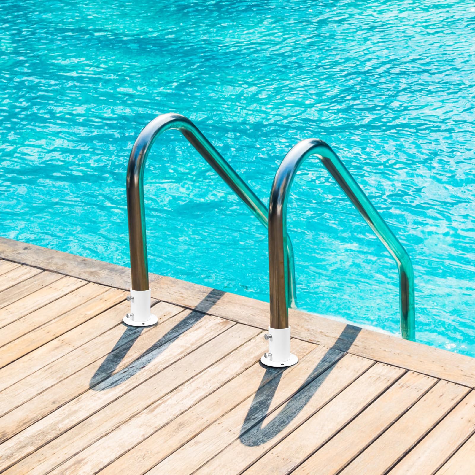 Bridas de cubierta para escaleras de escalera de piscina sobre el suelo, bridas de anclaje para escalera de piscina sobre el suelo, bridas de acero inoxidable, bridas blancas, brida de extremo de