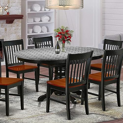 Miniatura 9 de XISUNYA Mantel ovalado ajustable de poliéster elástico, estructura tecnológica con rayas onduladas y estampado a cuadros, se adapta a mesas ovaladas