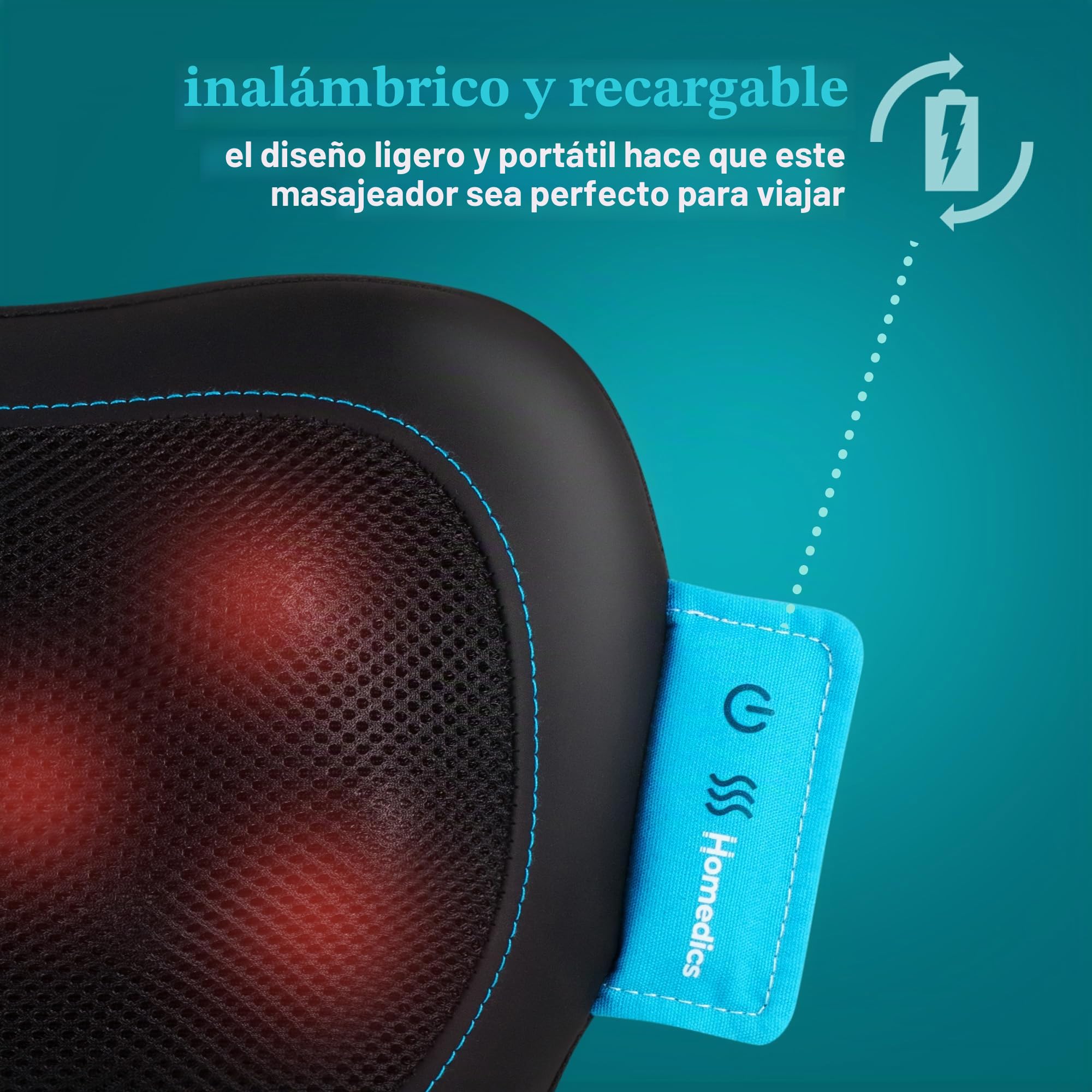 Homedics Cojín de Masaje Portátil Shiatsu con Calor | Masajeador Muscular Profundo, Espalda Baja, Cuello y Hombros, 4 Nodos Rotativos, 2 Direcciones