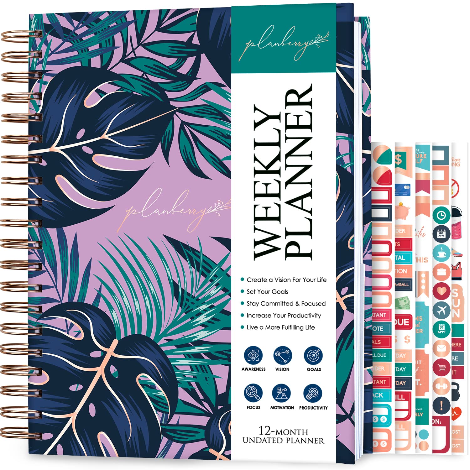 PLANBERRY Large Weekly Planner Premium – Undated Life & Budget Planner – Organizer & Productivity Journal, 8x10.4″ (Wild Purple)