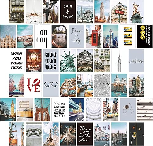 LA MAISON COZY Kit de collage de pared de 50 piezas, impresión artística de pósteres de habitación, decoración de pared vintage de 4 x 6 pulgadas,