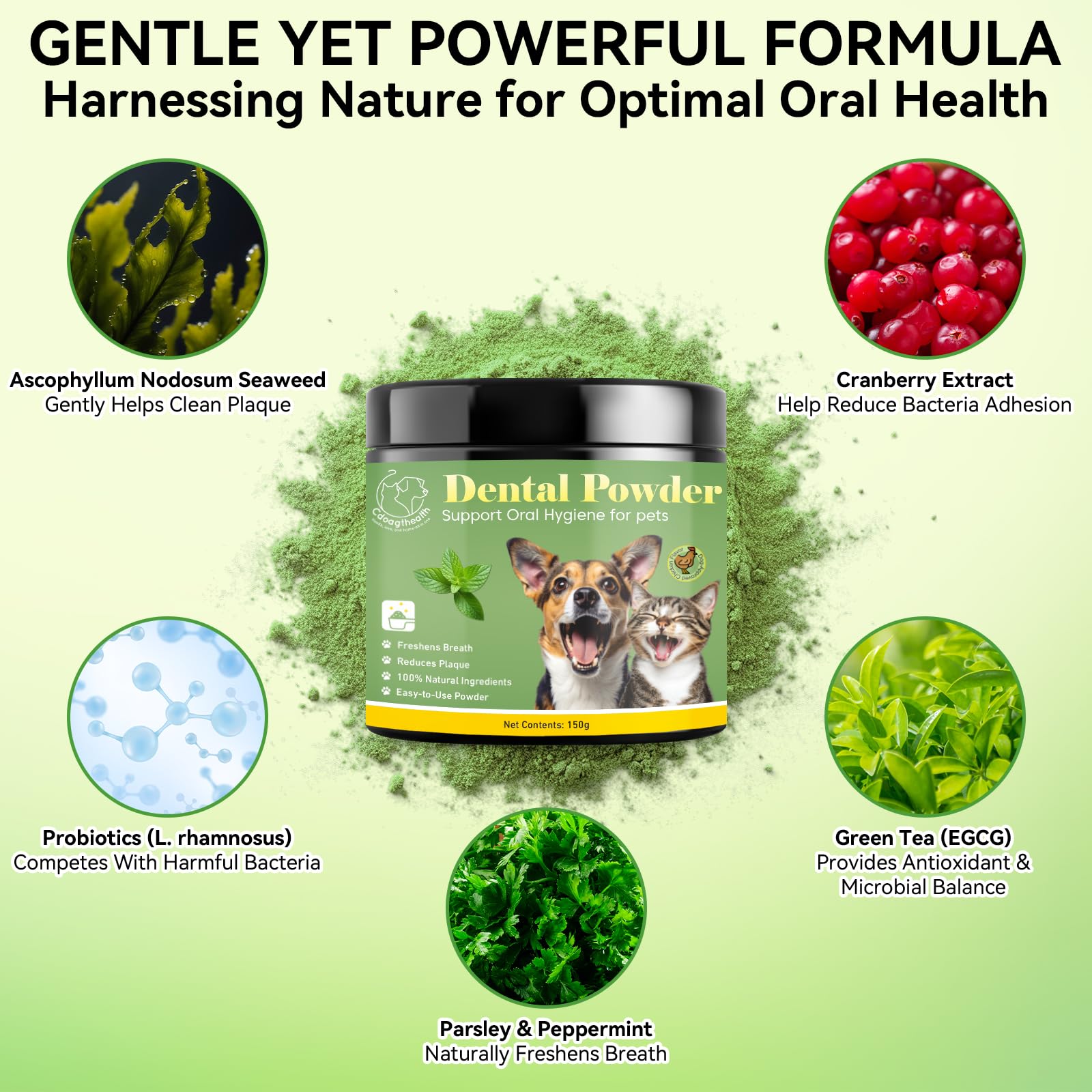 Dog Dental Powder - Plaque and Tartar Control with Bad Breath Freshener for Dog and Cat, Easy-Use Teeth Cleaning Powder with Mint,Suitable for All Breeds & Sizes,60 Day Supply - image 3