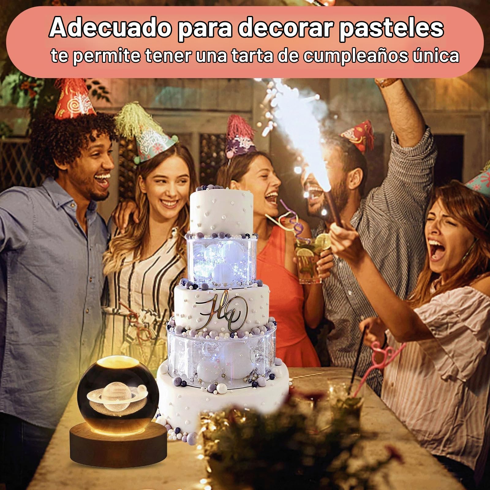 Soporte Acrílico para Tartas, 15cm+25cm Soportes para Tartas Rellenables de Acrílico Transparente con Cadena de Luz Apilables Soporte para Exhibición de Pasteles para Bodas Baby Shower Cumpleaños