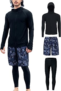 [NARANNBU] ナランブ メンズ 水着 ラッシュガード３点セット 長袖 パーカ+レギンス+海水パンツ 「冷感・吸汗速乾・水陸両用」着痩せ 大きいサイズ UPF50+/ UVカット