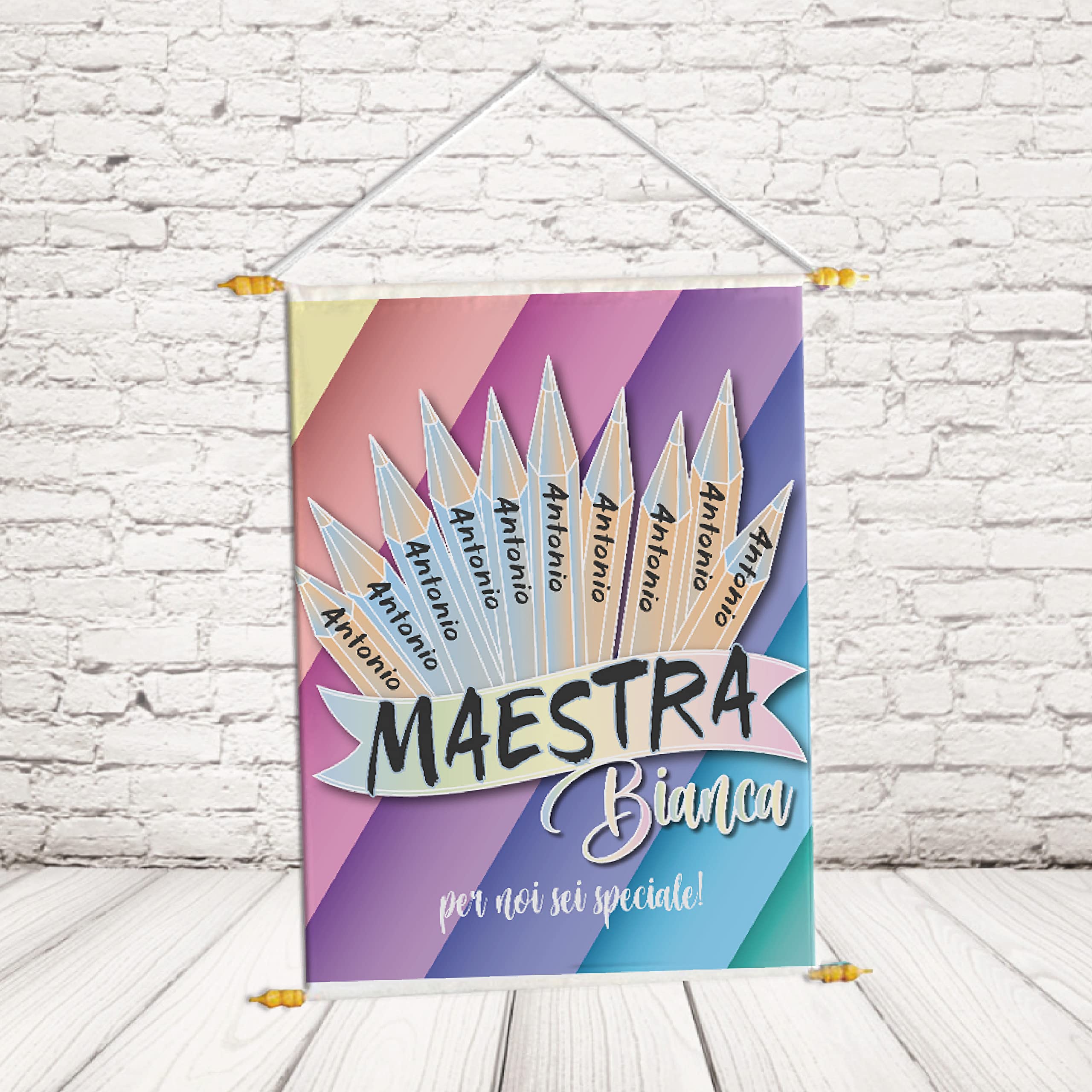 Pergamena Personalizzata In Tessuto E Juta Per Maestra – Regalo Fine Anno Scolastico, 33x45 Cm