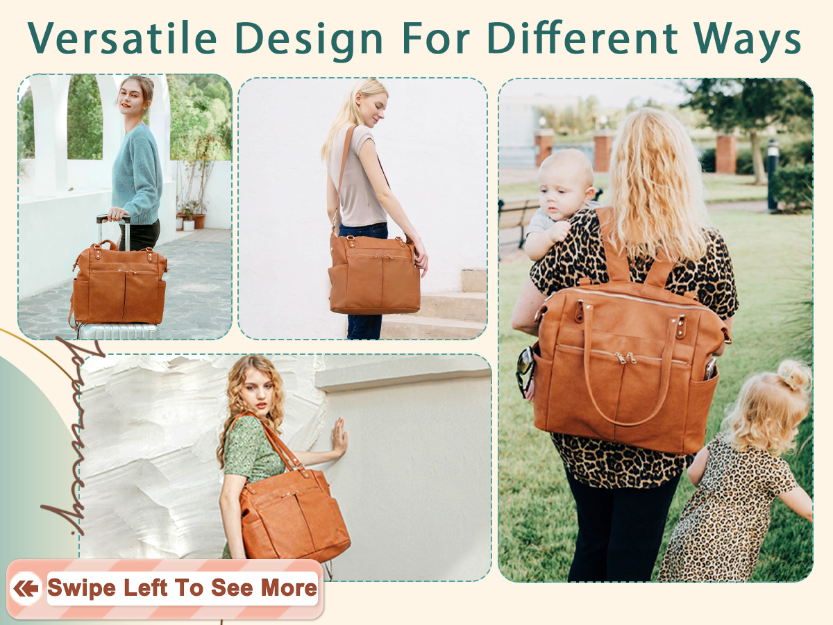 NWT! Midsize Brown Faux Leather Backpack Baby Bag Tote w/Luggage Strap & Tassels Designer Diaper Bag | Caramel Brown – Luxury & Functional main image 3