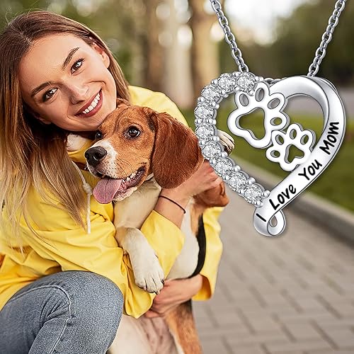 Vista 6 de Collar con colgante de corazón de plata de ley S925 con diseño de pata de perro, regalo de joyería para mujeres, mamá, esposa
