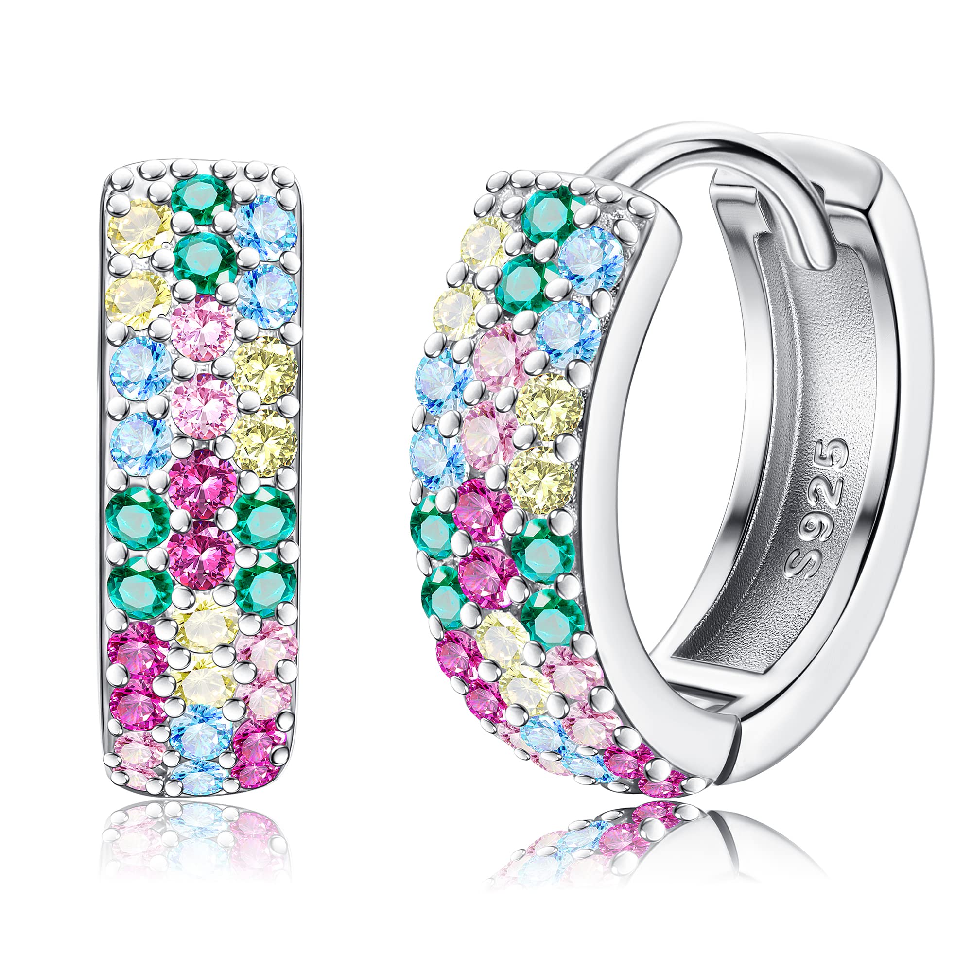 ORAZIOAro Niña Plata de Ley 925 Pendientes Aros Pequeños Colores Circonia Cúbica Aretes Pendientes Hipoalergenicos Pendientes Aros Mujer