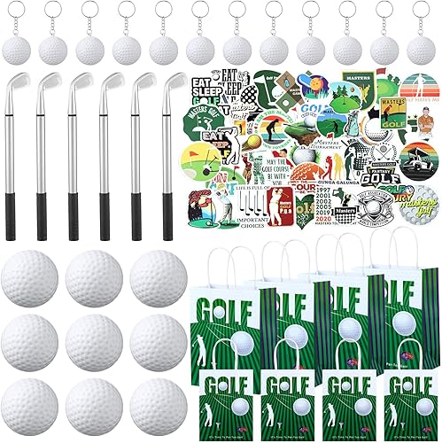 Miniatura 1 de Juego de 98 piezas de regalos de fiesta de golf, incluye llavero de pelota de golf, bolígrafo, suministros de fiesta deportiva, bolsas con asas,