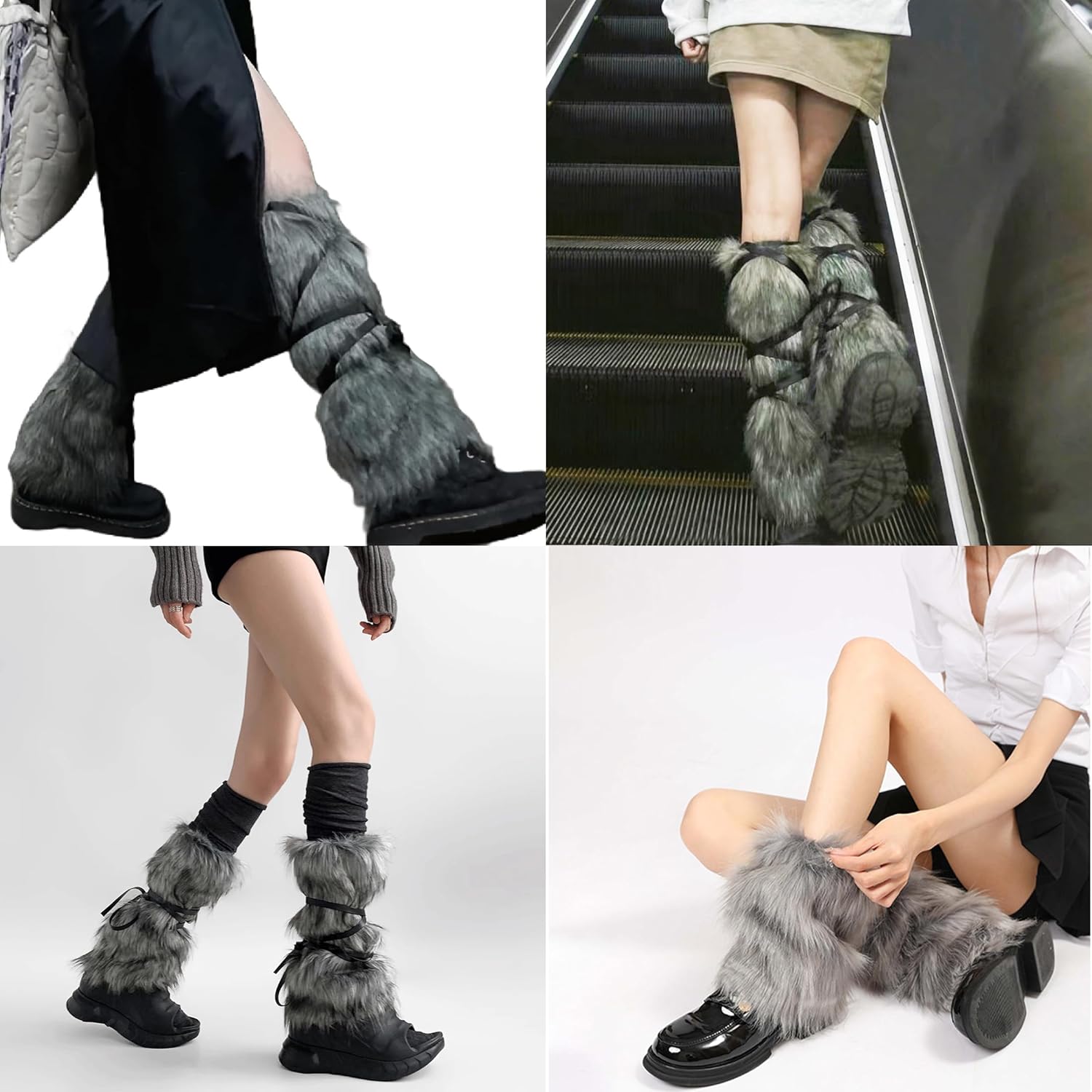 PENINSULA LOVE Viking Faux Fur Leg Warmers Medieval Plush Boot Covers Warrior Leg Gaiters Shin Guards Cosplay Costume - Image 4