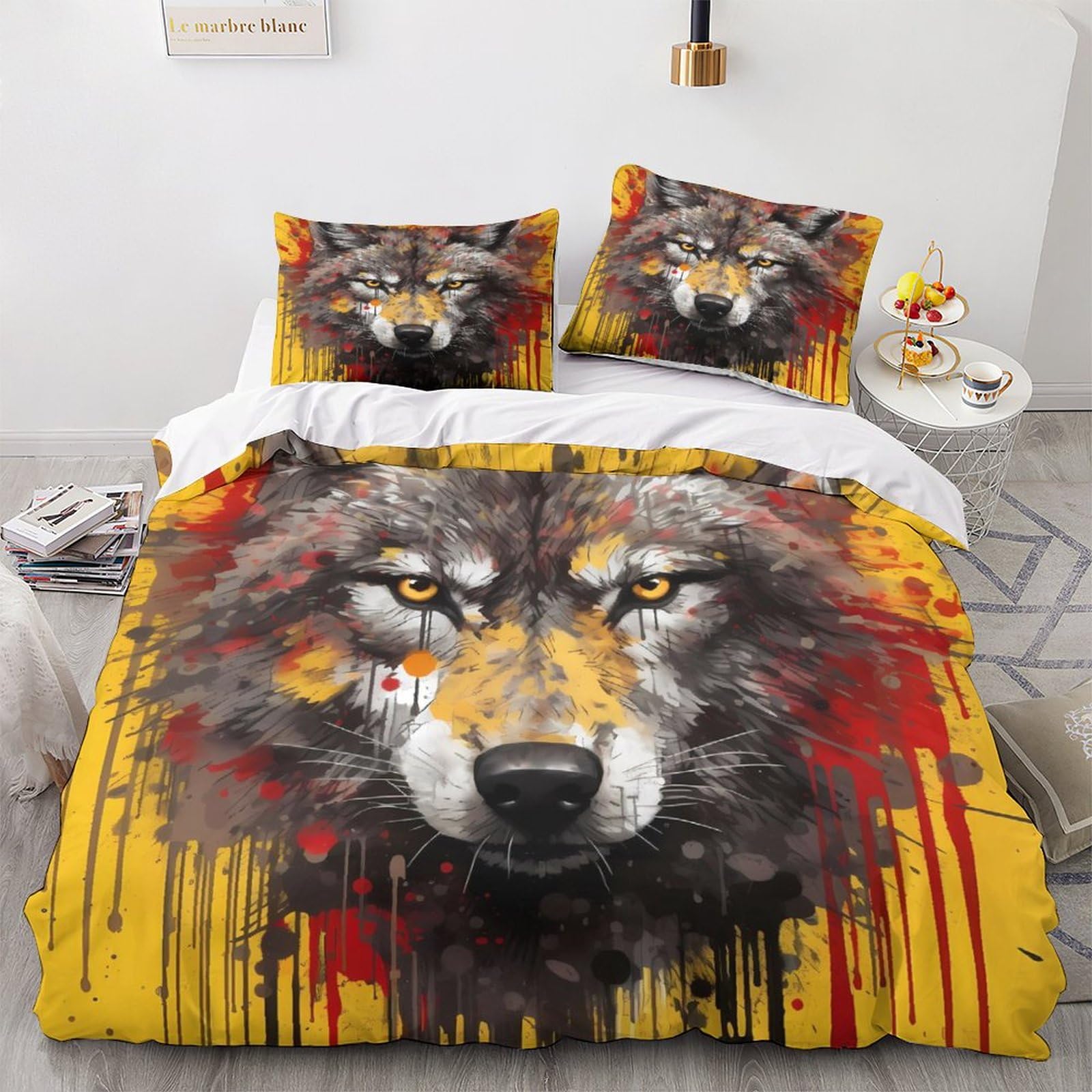 Housse de couette loup 3D literie confortable et facile à laver King 220x240