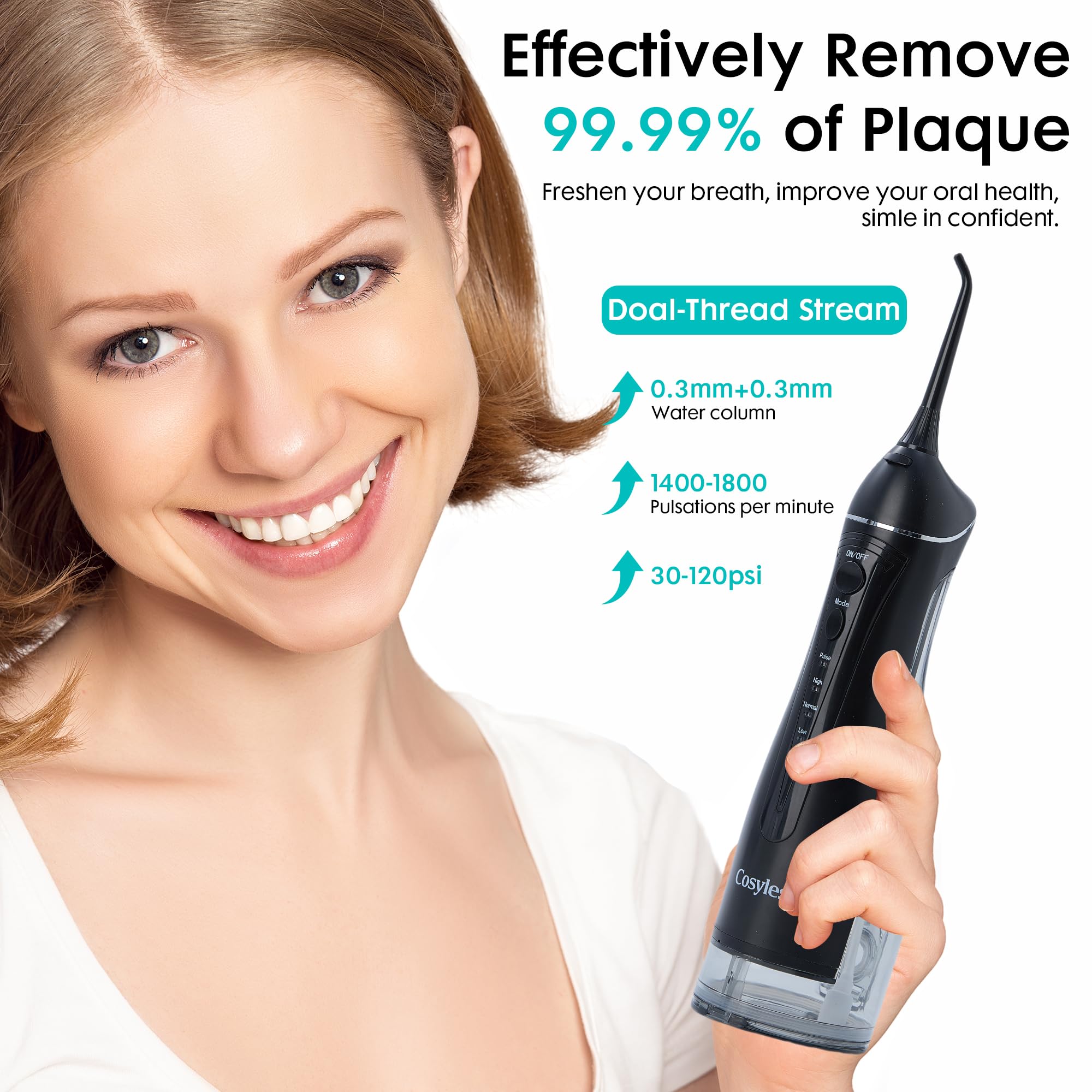 Irrigador dental de agua, púa de dientes, con 9 boquillas, 4 modos, tanque de 300 ml, irrigador bucal, irrigador bucal eléctrico impermeable IPX7 para piedra de amígdala, limpieza de dientes,