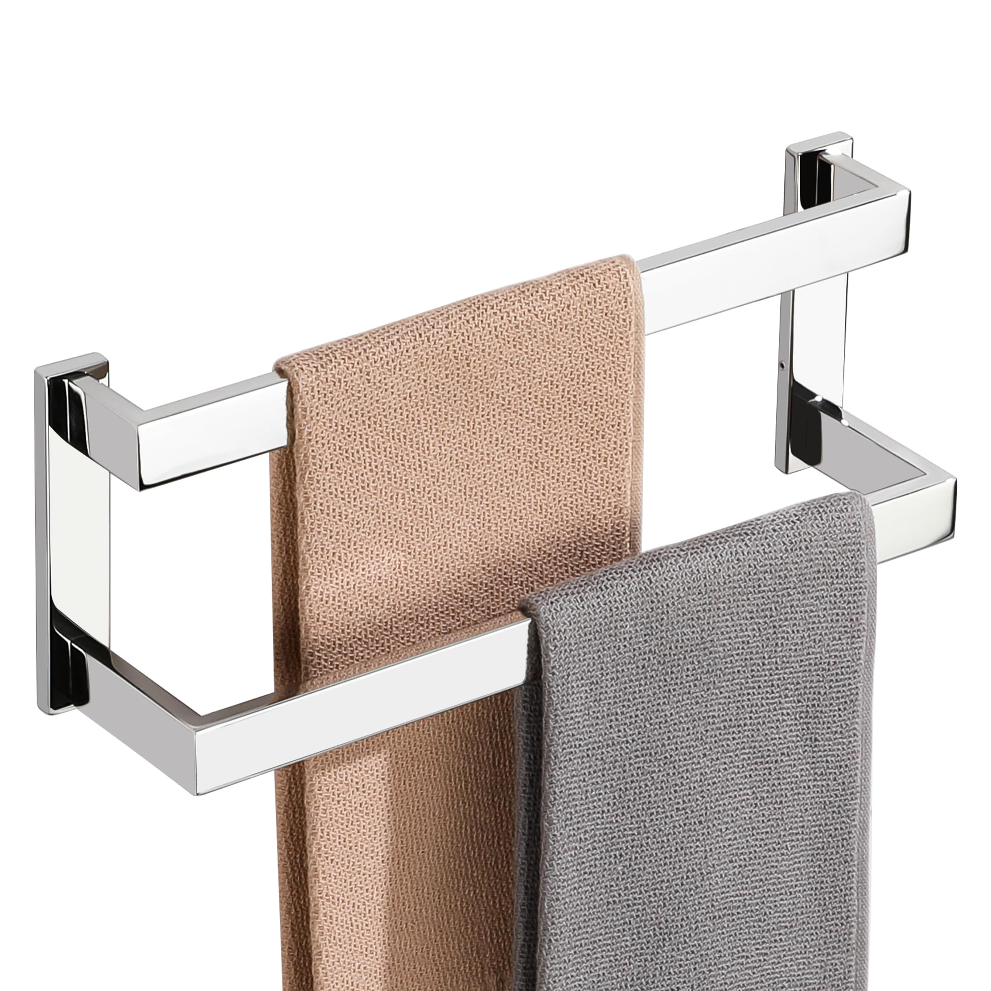 SAYAYO Chrome Towel Rail Wall Mounted 40CM Double Bath Towel Holder for Bathroom Kitchen, 2-Tier Towels Rack SUS304 Stainless Steel