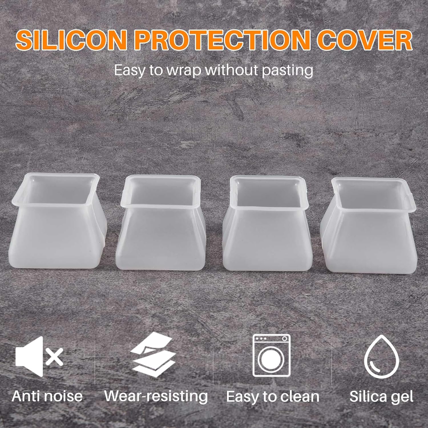 32Pcs Furniture Silicon Protection Cover - Square Silicone Chair Leg Floor Protectors - Chair Leg Caps Furniture Table Feet Cover - Prevents Scratches and Noise