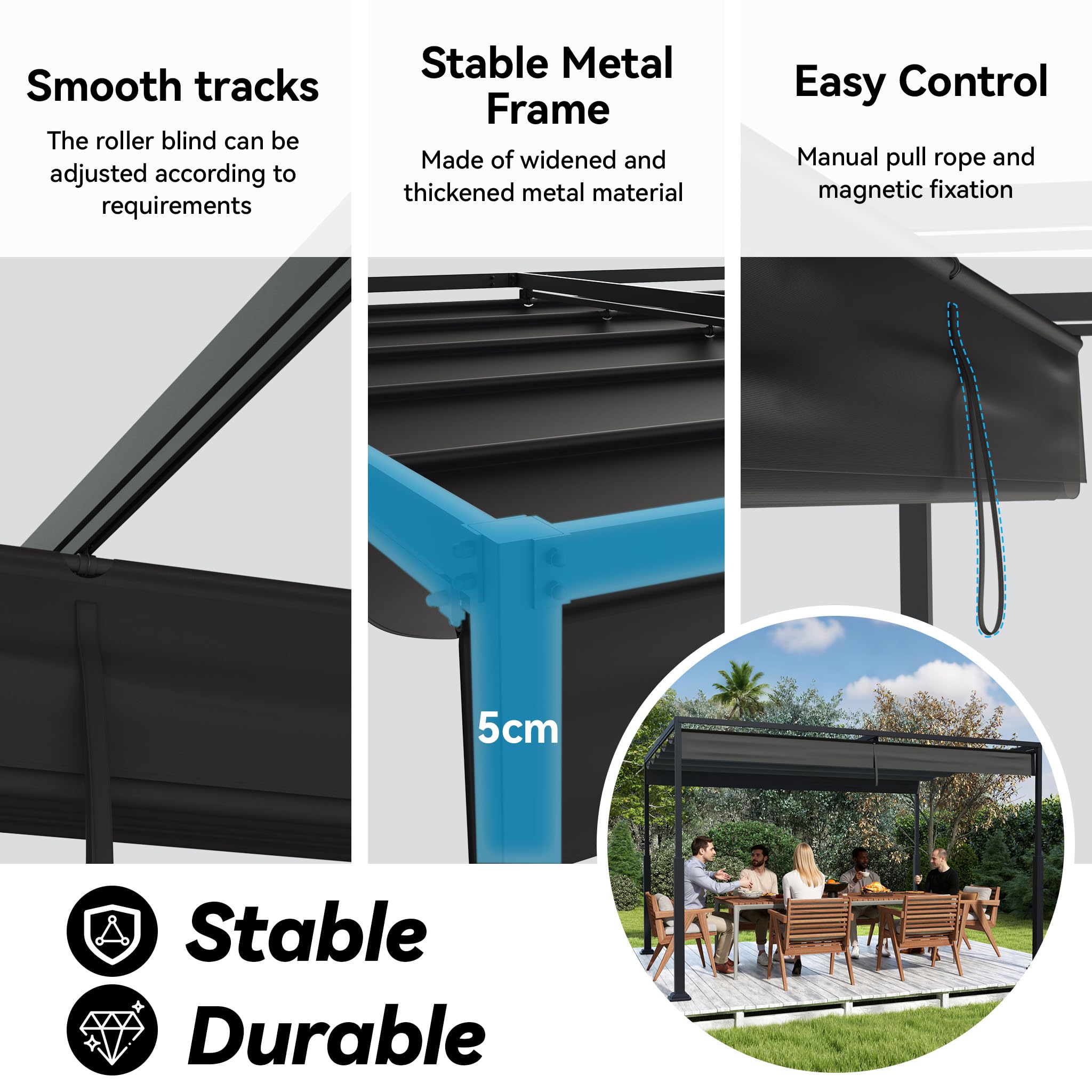 UISEBRT Pergola metalowa, 3 x 4 m, wodoodporna, stabilna, odporna na zimę, pawilon z dachem żaluzjowym, zadaszenie wolnostojące z sufitem rozsuwalnym, osłona przeciwsłoneczna do ogrodów i tarasów