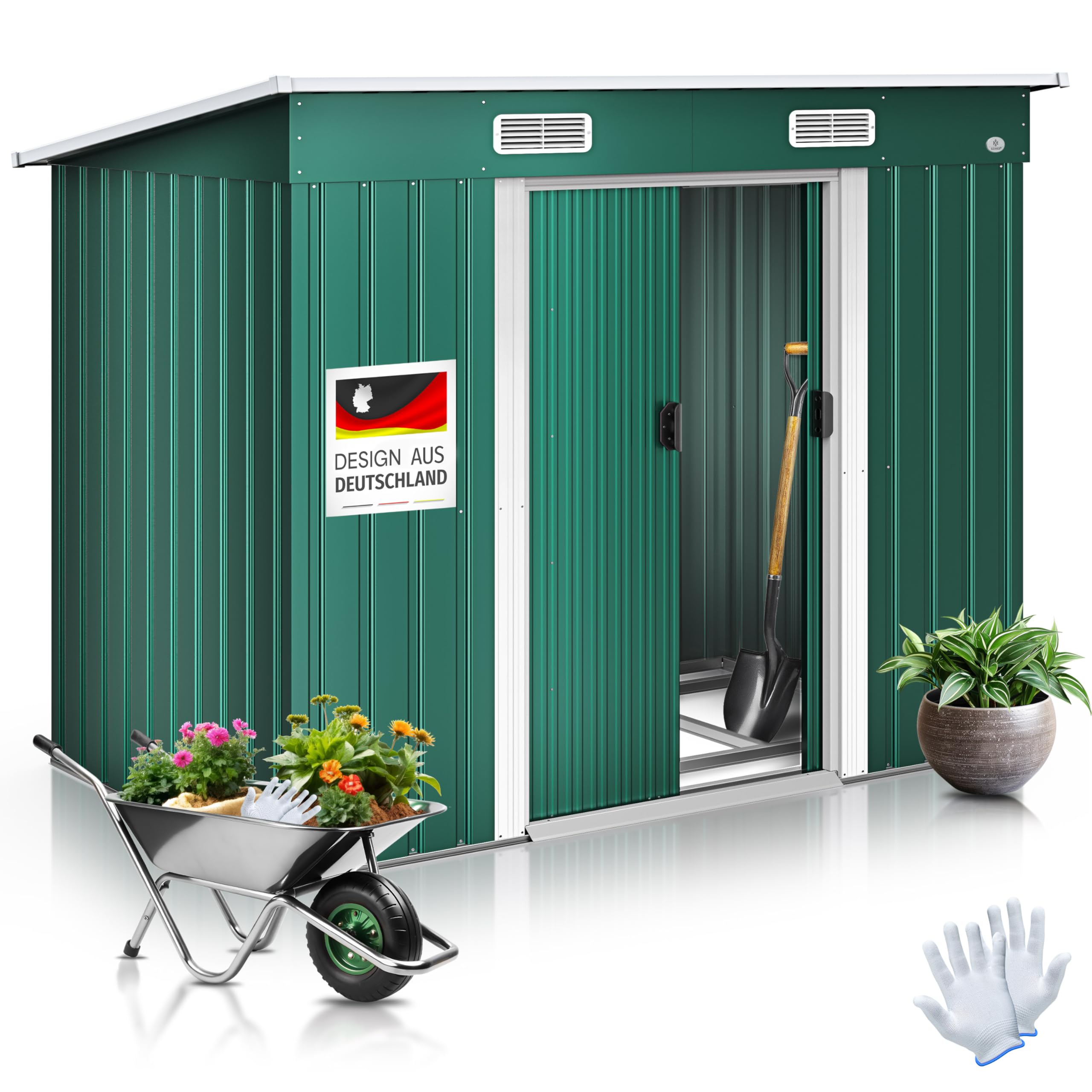 KESSER® - Abri à appareils L en métal 3,4 m³ avec Fondation | 196 x 122 x 180 cm | 2 x Portes coulissantes & fondations | Abri à appareils | Cabinet de Jardin | Toit en Pente | Abri de Jardin|