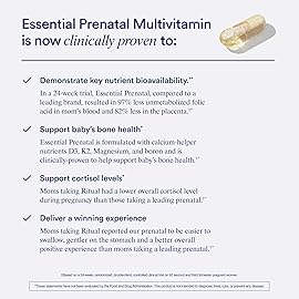 Ritual Essential for Women Prenatal Multivitamin: Folate & Choline for Neural Tube Support, Omega-3 DHA for Fetal Brain Development, Iron, Calcium-Helper D3 & K2, Non-GMO, Vegan, Citrus, 30 Days