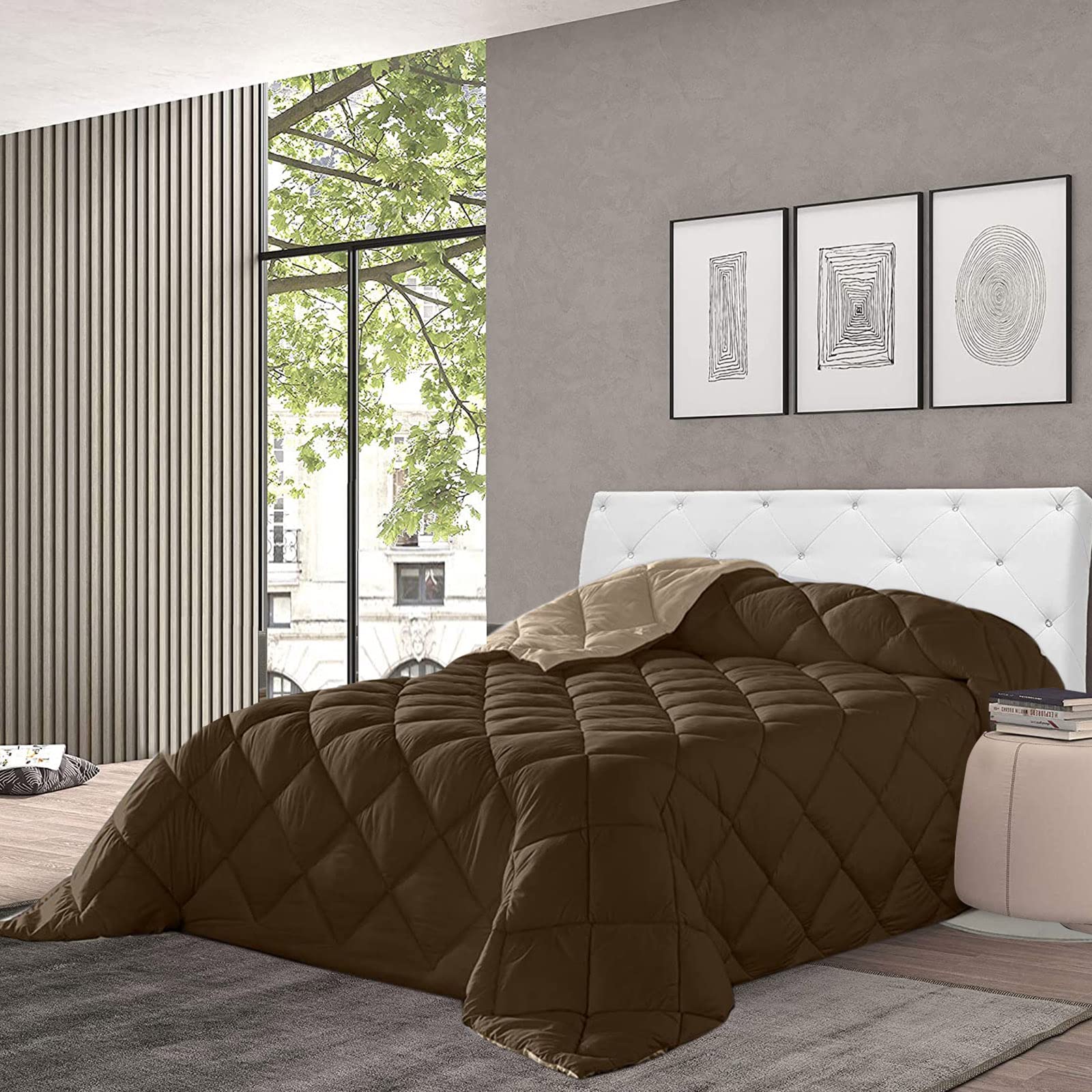 various Edredón Nórdico Bicolor - Edredón 400 gr/m² Microfibra de Poliéster 100% Reversible Transpirable Rellno Fibra Hueca siliconada válido para Cama de 90/105-180 x 270 cm Color Arena y Choco
