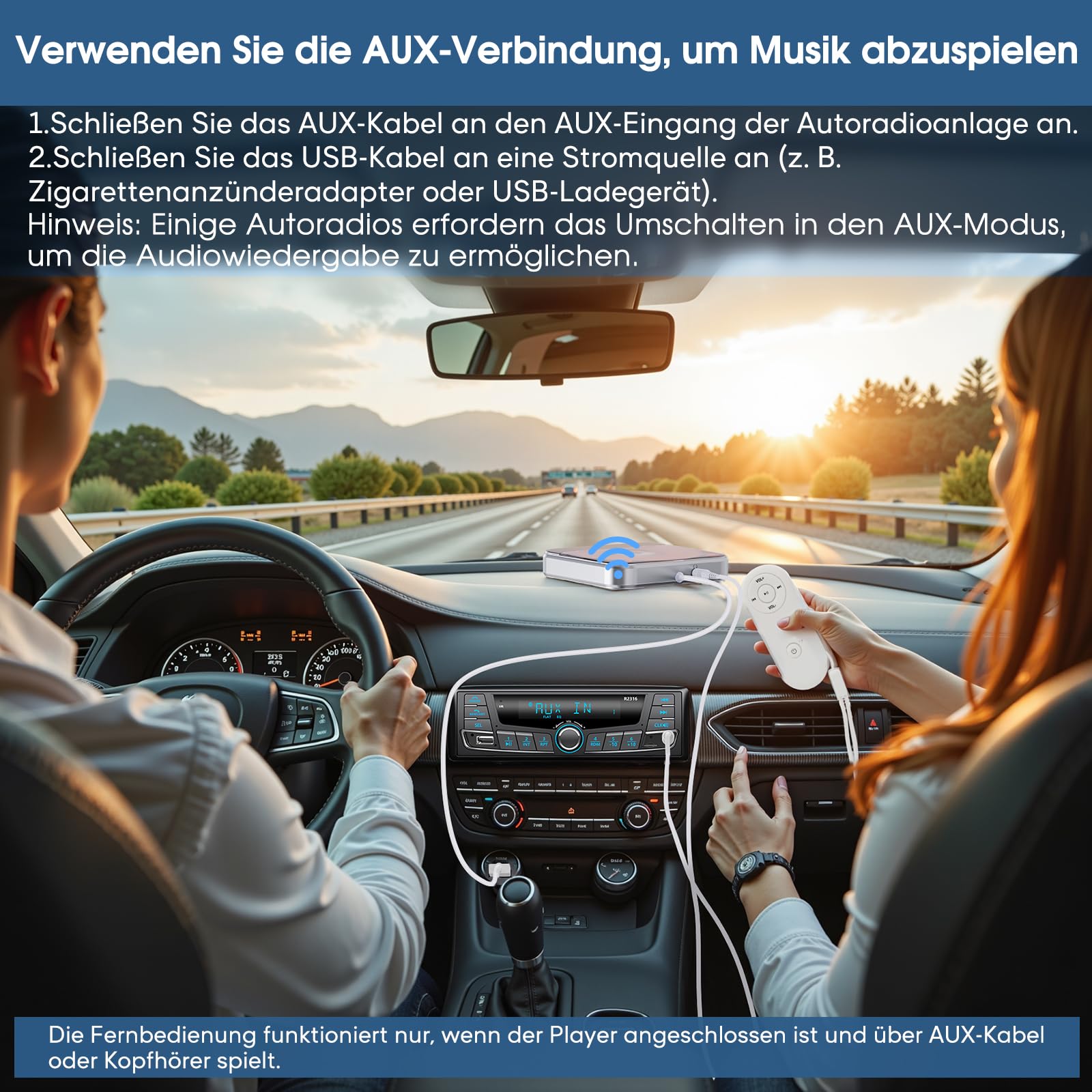 CD Player für Auto mit USB/AUX-Anschluss, CENXINY Externer CD-Player kompatibel mit Auto Radio, universeller Player fürs Fahrzeug, mit AUX-Kabel/USB-Verlängerungskabel