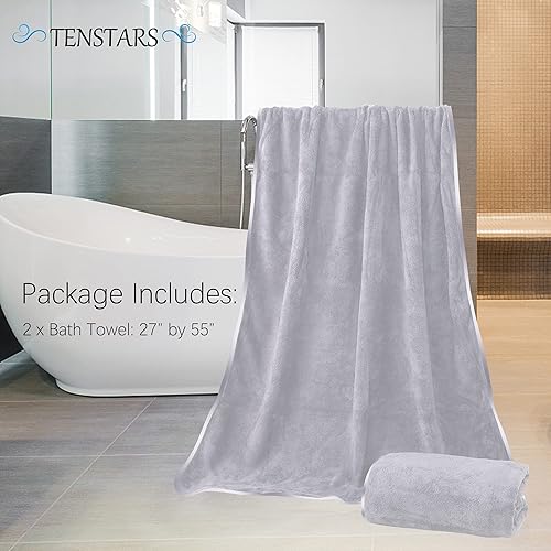 Miniatura 2 de TENSTARS Toallas de baño con dobladillo de seda para baño, 27 x 55 pulgadas, de secado rápido, finas y ligeras, toallas absorbentes de microfibra