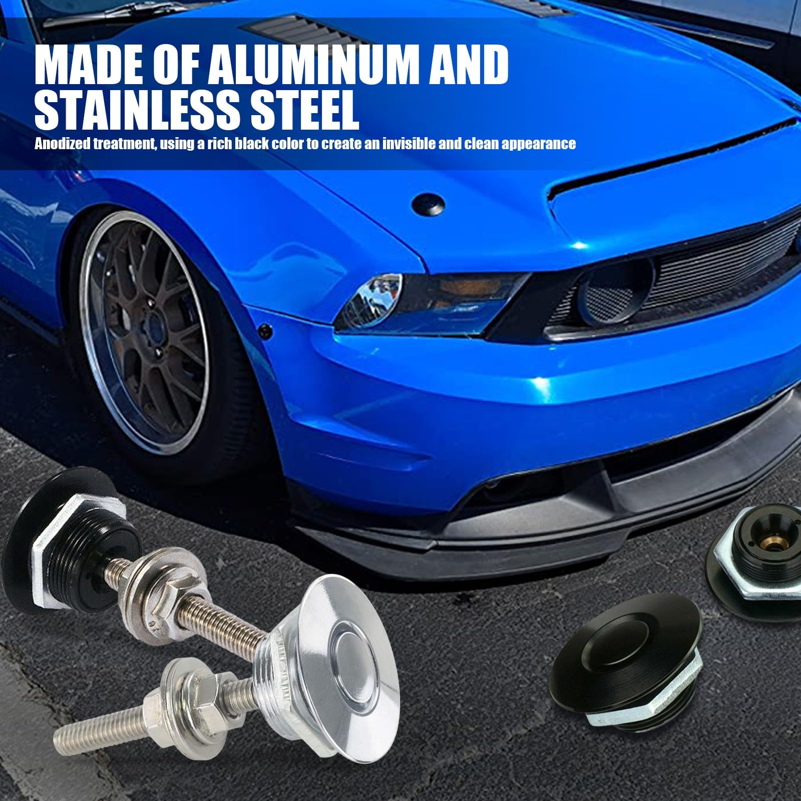 Pack4 Push Button Quick Release Hood Pins Bonnet Lock Clip Latch Bumper Kit BLUE