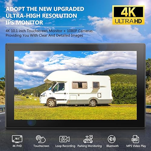 Miniatura 9 de Cámara de respaldo para RV, monitor de pantalla táctil 4K de 10.36 pulgadas, sistema de cámara de respaldo para camión, remolque, sistema de cámara