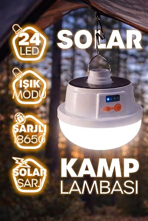 Şarjlı Solarlı Kamp Lambası 5 MODLU Orta-Yüksek Işık SOS Askılı Işıldak Kamp El Feneri 47724 [Enerji Sınıfı A+]