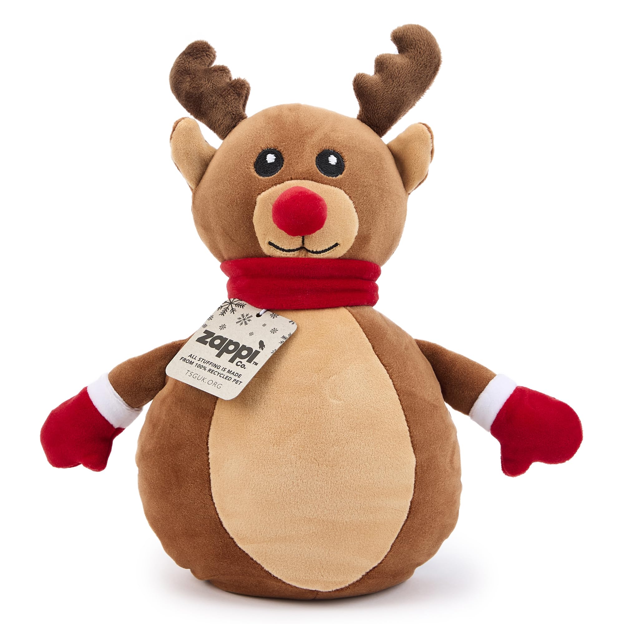 Zappi Co Reindeer Plush Toy, Soft and Cuddly Christmas Rudolph the Red-Nosed Decoration (25cm height)