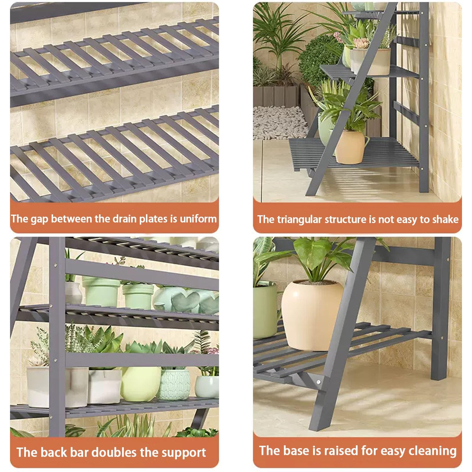 Support pliable en bambou à 4 niveaux pour terrasse, balcon, jardin, support de pot de fleurs multifonction avec design échelle (marron, 50 cm)