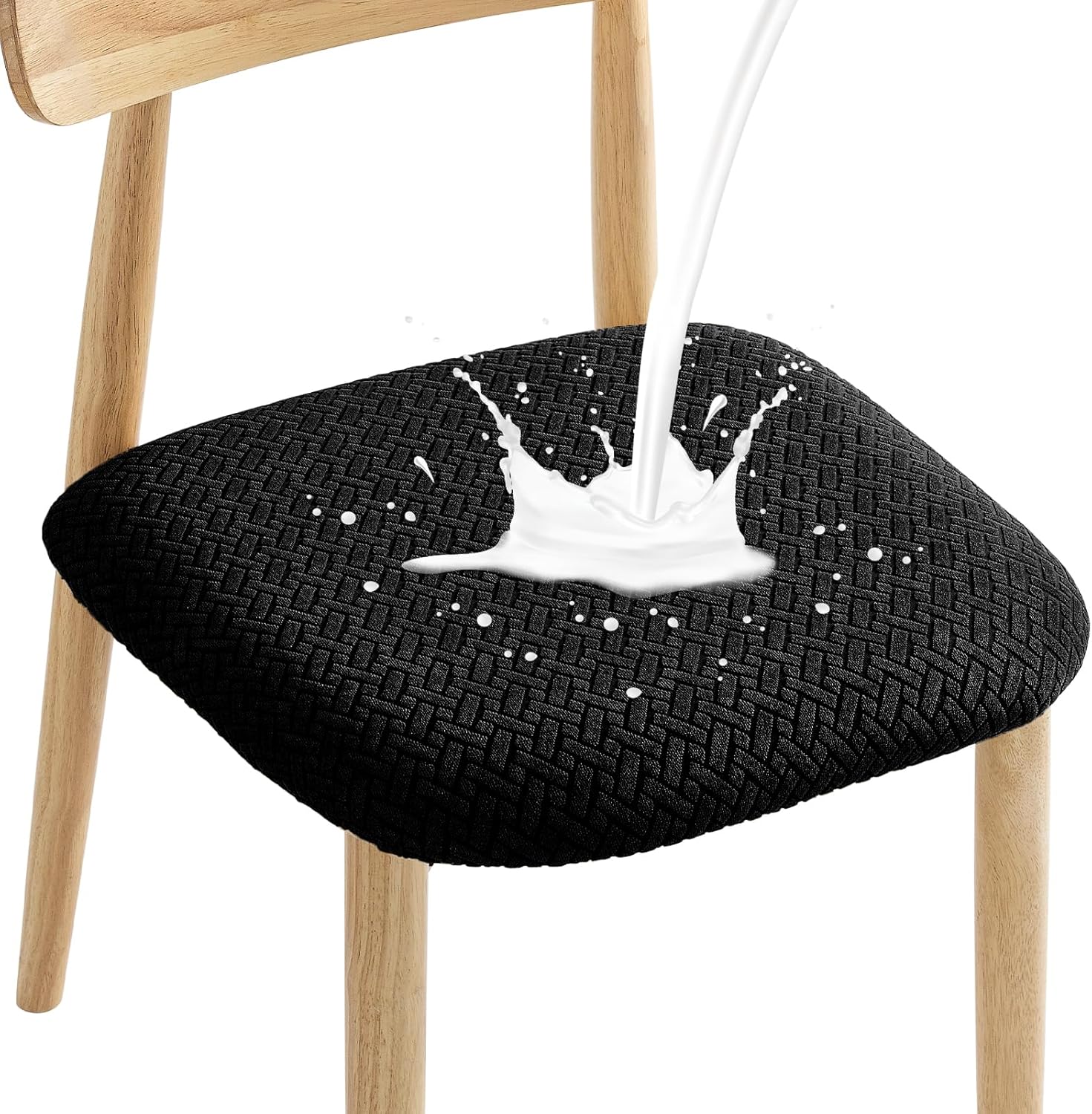 Waterproof Chair Seat Covers for Dining Room Set of 6 with Elastic Buckles,Stretch Oblong Removable Washable Cushion Slipcovers for Kitchen,Black T-taupe 4 Pack