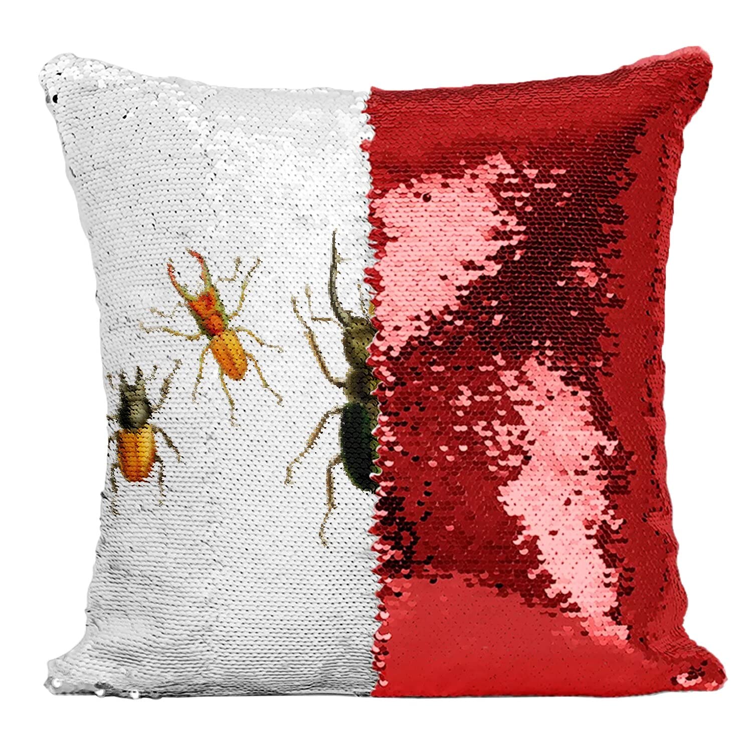 Coussin sequin rouge scarabée cabinet de curiosités vintage