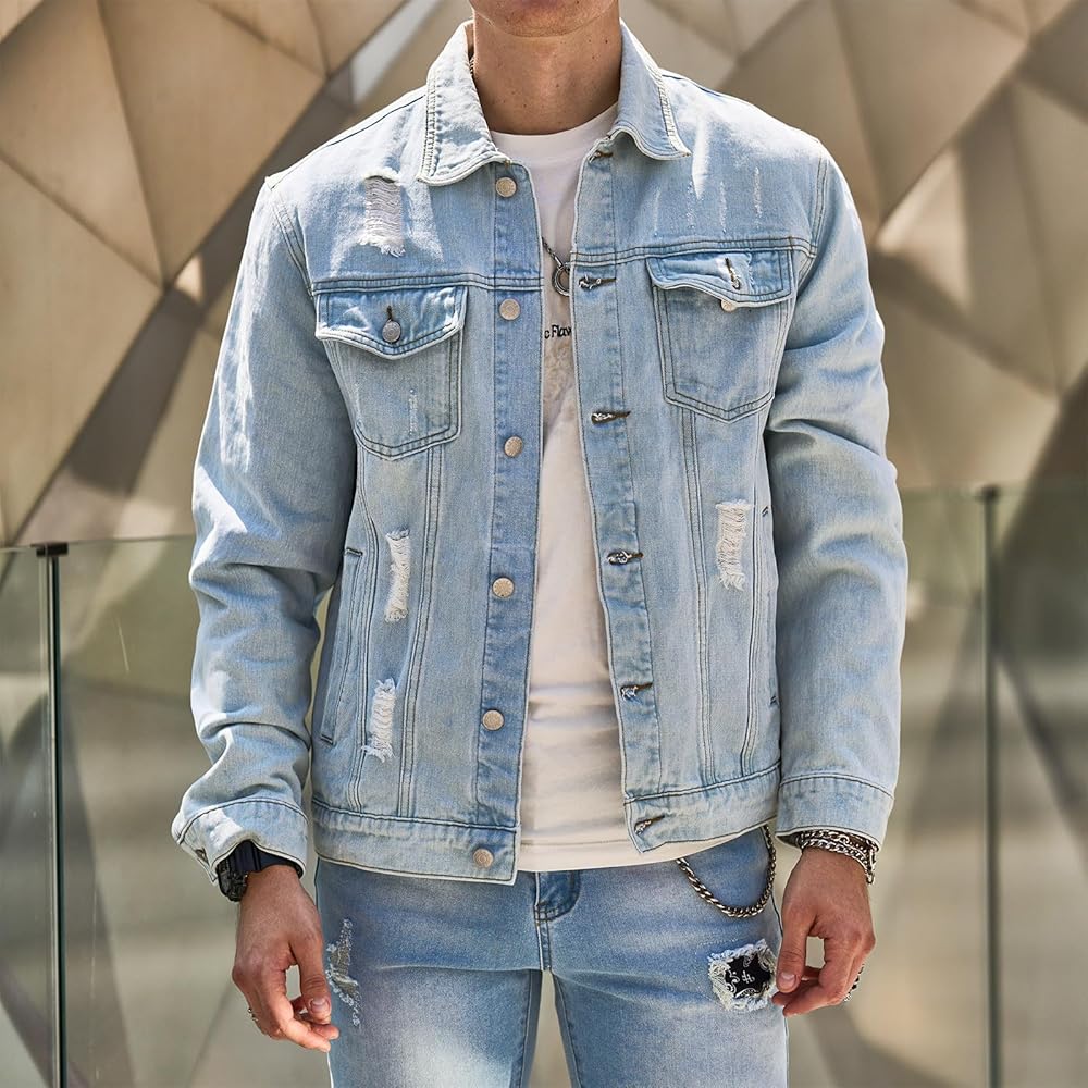 distressed jean jacket mens