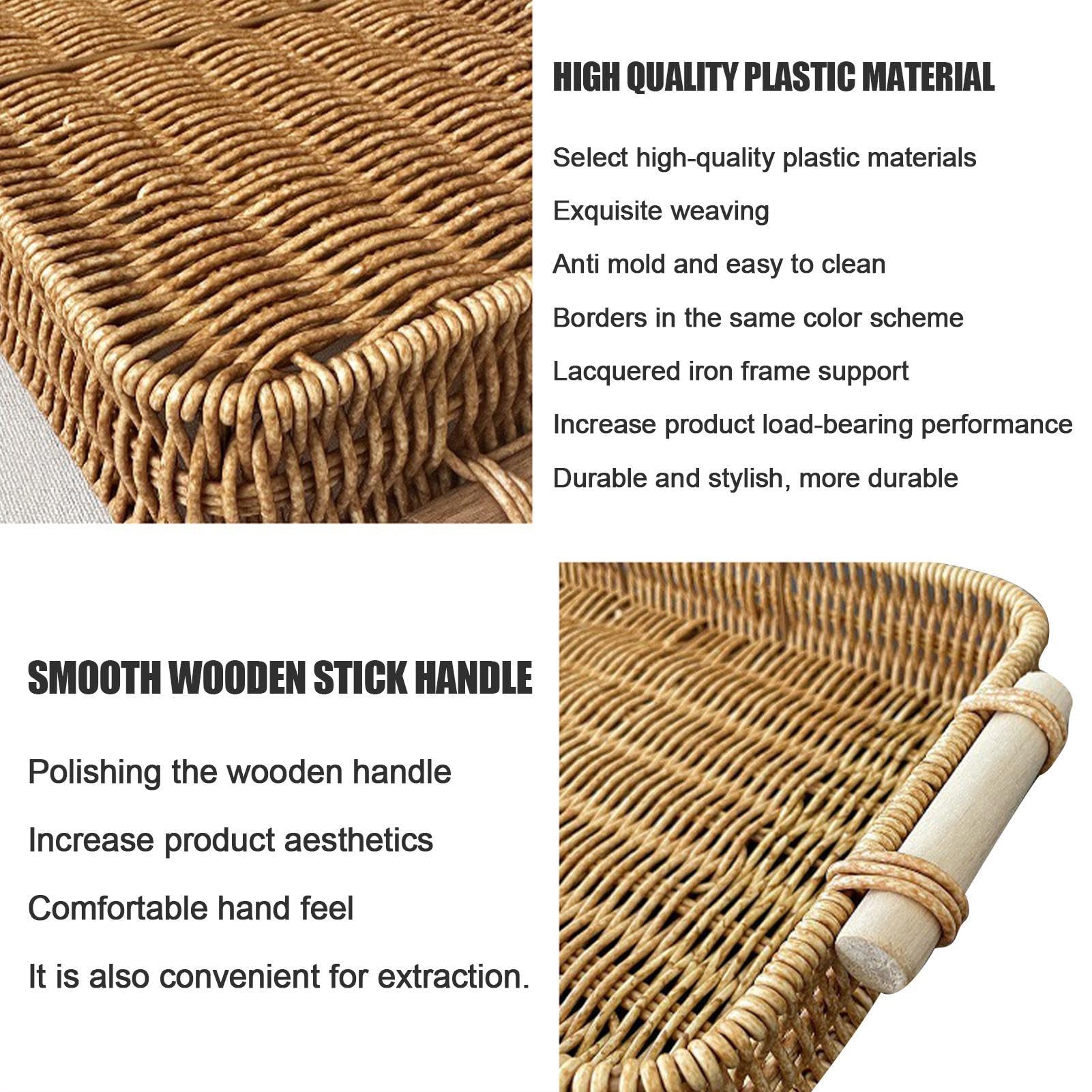 Cesta de fibra natural hecha a mano, bandeja tejida para mesa de comedor, servicio de desayuno y decoración del hogar, diseño rústico ecológico perfecto para regalos
