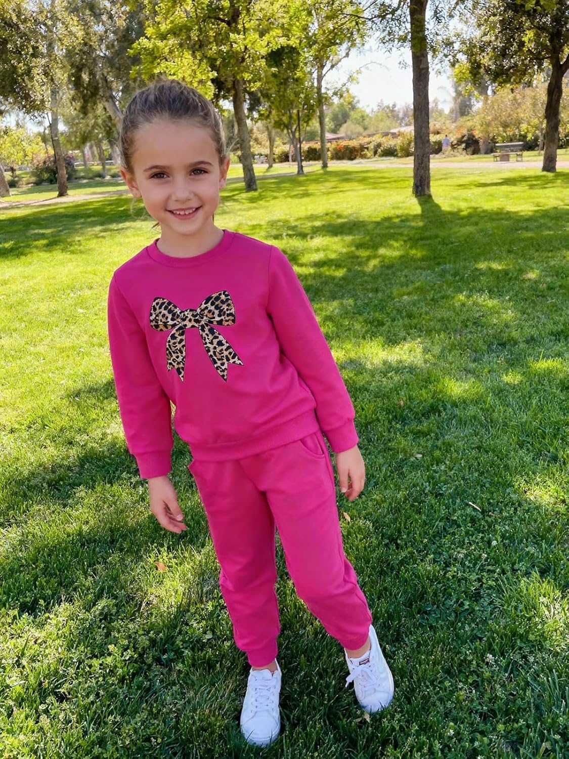 ESHOO Toddler Girl Clothes 2 Piece Leopard Outfits Long Sleeve Sweatshirt Pants Tracksuit Fall Winter Clothing Set 2-7T - Image 4