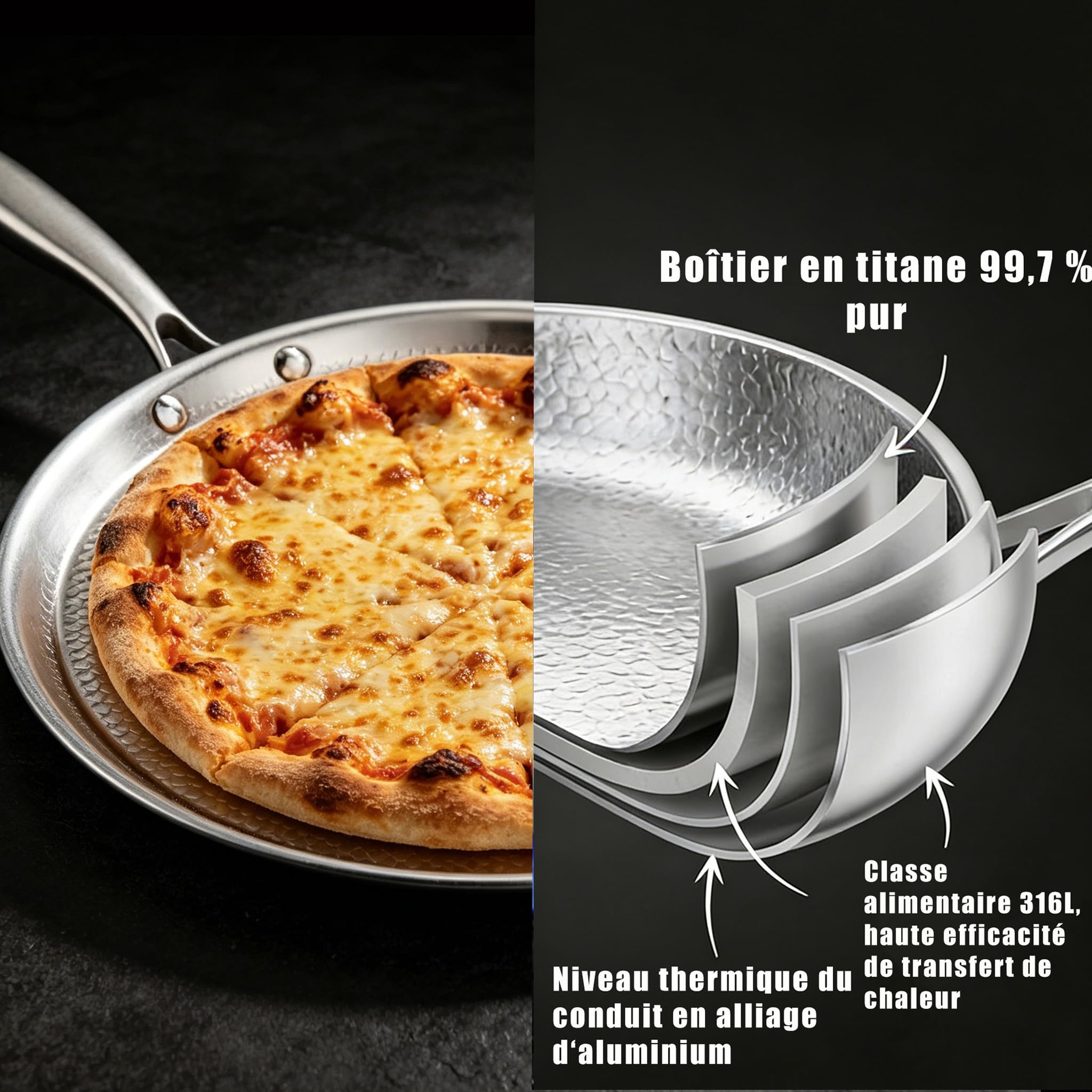 Générique Titane Poêle à crêpes，Pot à Crêpière en Titane de 12 Pouces,avec Poignée Amovible, sans PTFE et PFOA, adapté aux Fours, aux Lave-vaisselle et à tous les Types de Fourneaux