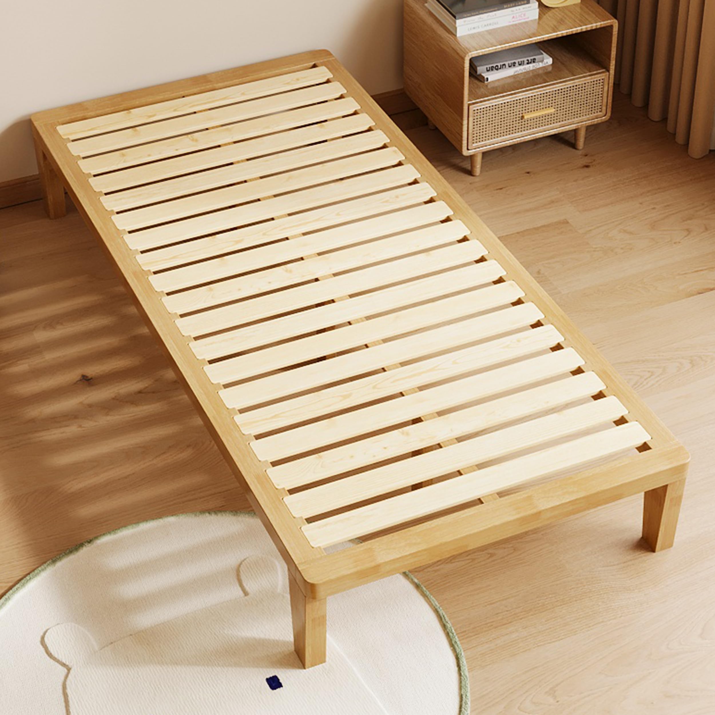 Photo 1 of IOTXY Twin-XL Platform Bed Frame - 12 Inch Solid Wood Mattress Foundation Base with Heavy-Duty Support Slats & Legs, Rubberwood Twin XL Size Bedframe