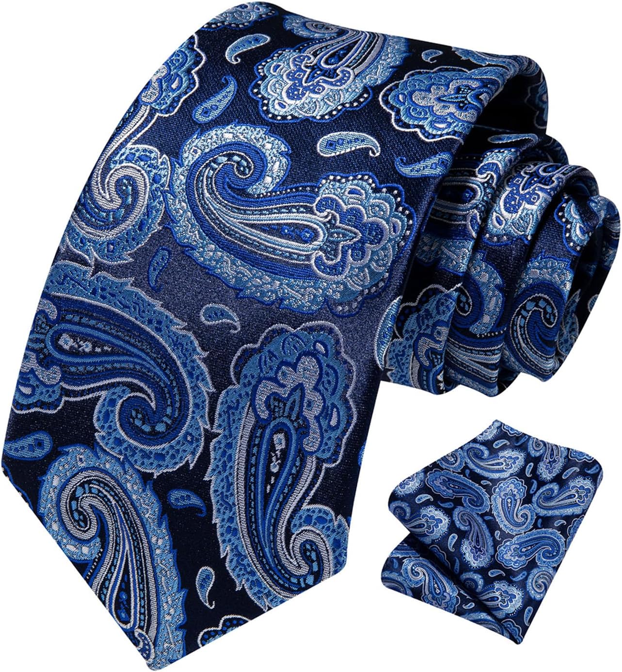 HISDERN Ties for Men Paisley Floral Tie Handkerchief Classic Woven Business Formal Necktie and Pocket Square Set Wedding 01a-blue