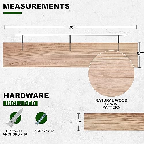Miniatura 3 de Estantes flotantes juego de 2 estantes de pared de 36 pulgadas estantes de madera rústica para almacenamiento de pared chimenea de chimenea estante