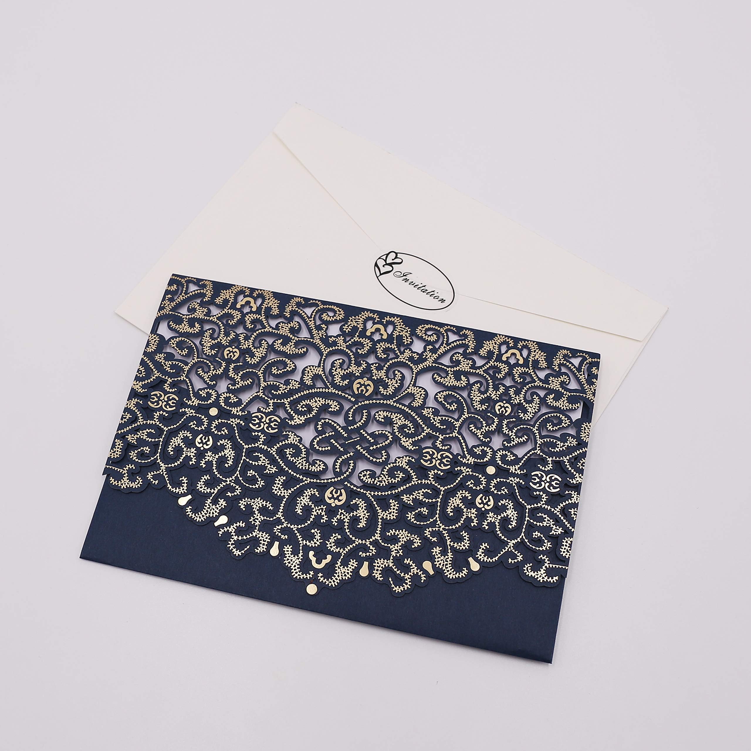 CYSKY 20 Piezas Tarjetas de Invitación de Boda con Papel Imprimible en Blanco y Sobres para Boda, Cumpleaños, Graduación (Azul)