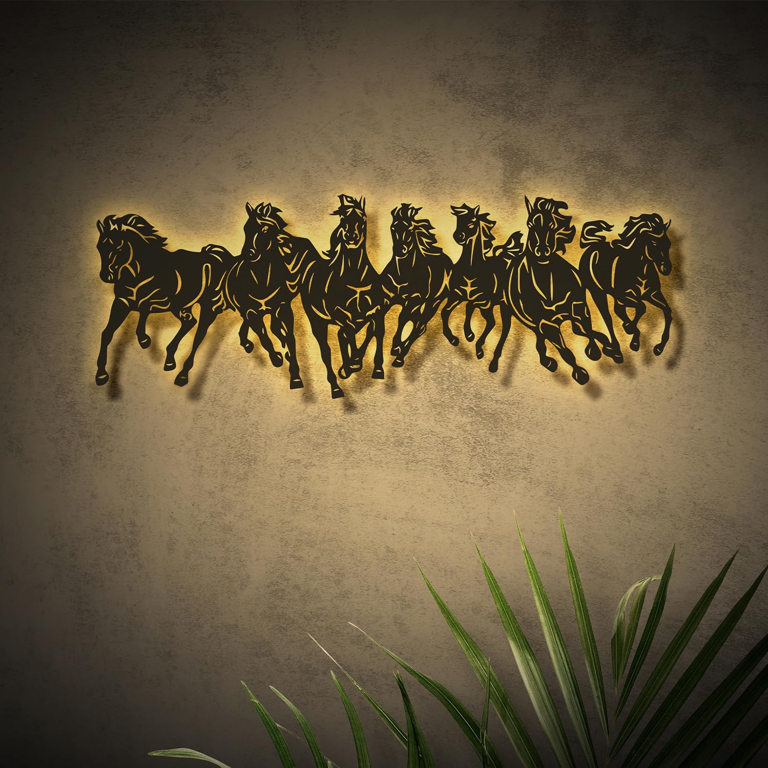7 Horse Wooden Neon Light Backlit Wall Art | Office LED Decor | MDF Laser Cut Light Art for Home, Bedroom, Gaming Room and Gifts. (Warm White, X-Large)